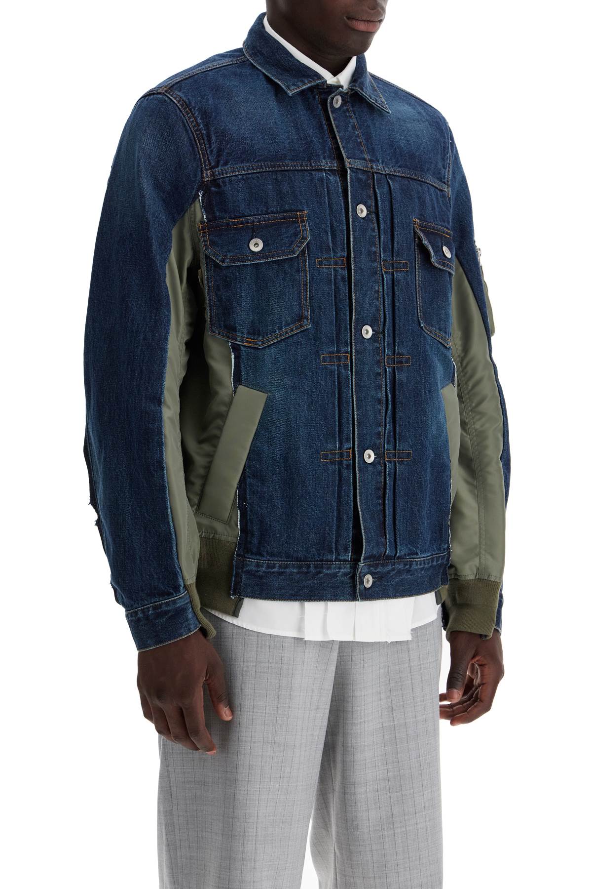 Men's Sacai Denim and Nylon Bomber Jacket image 1