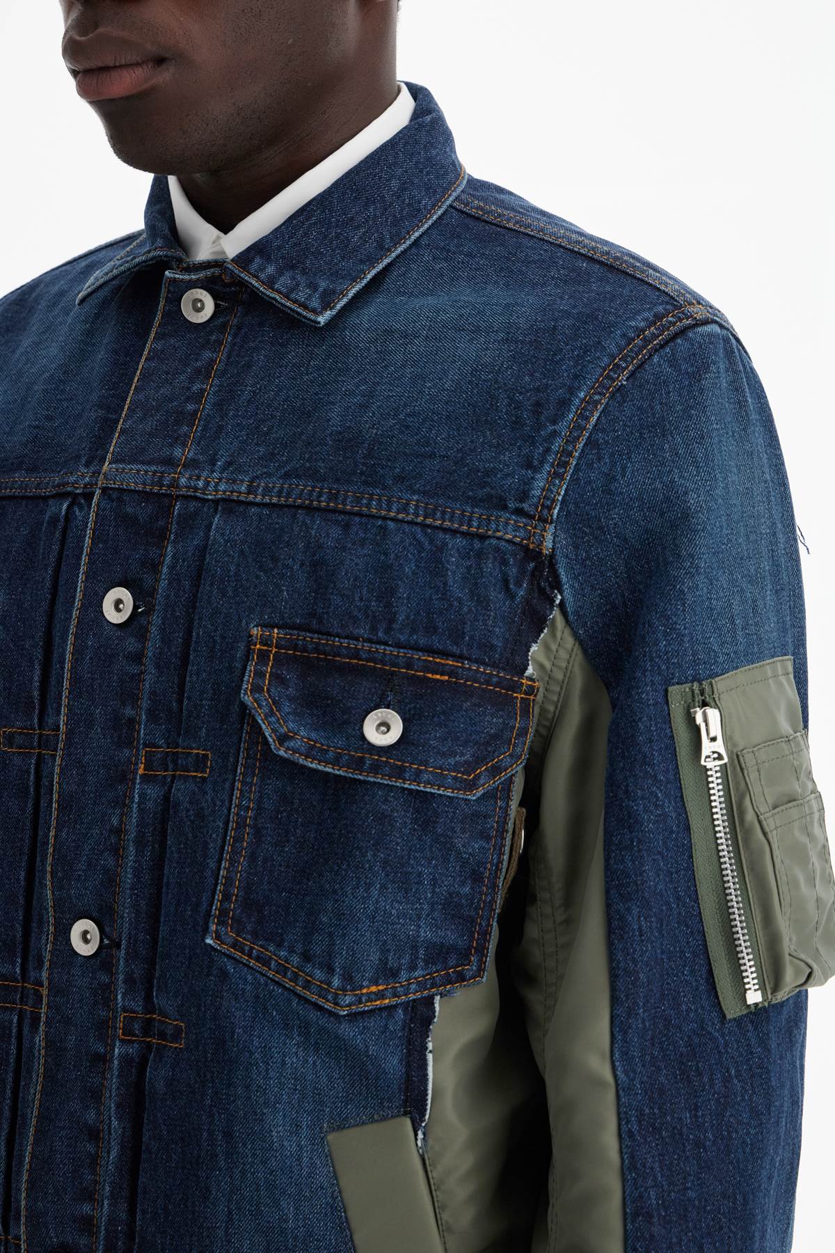 Men's Sacai Denim and Nylon Bomber Jacket image 3