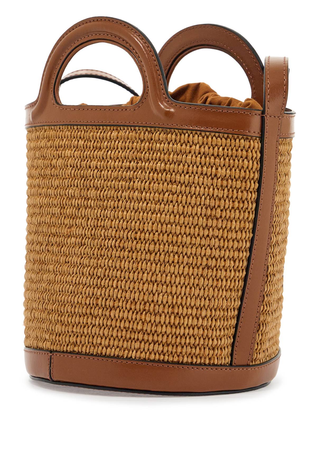 Marni light brown woven fabric and leather bag with circular handles image 1