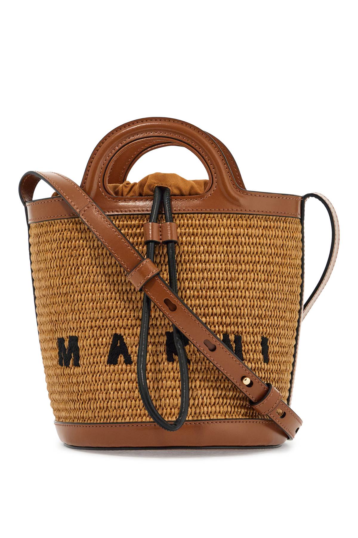 Marni light brown woven fabric and leather bag with circular handles image 0