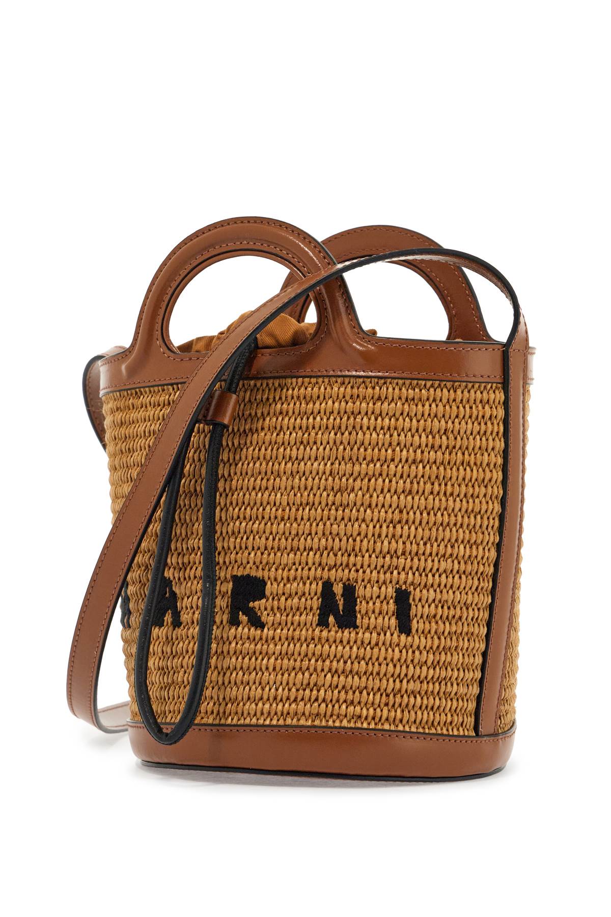 Marni light brown woven fabric and leather bag with circular handles image 2