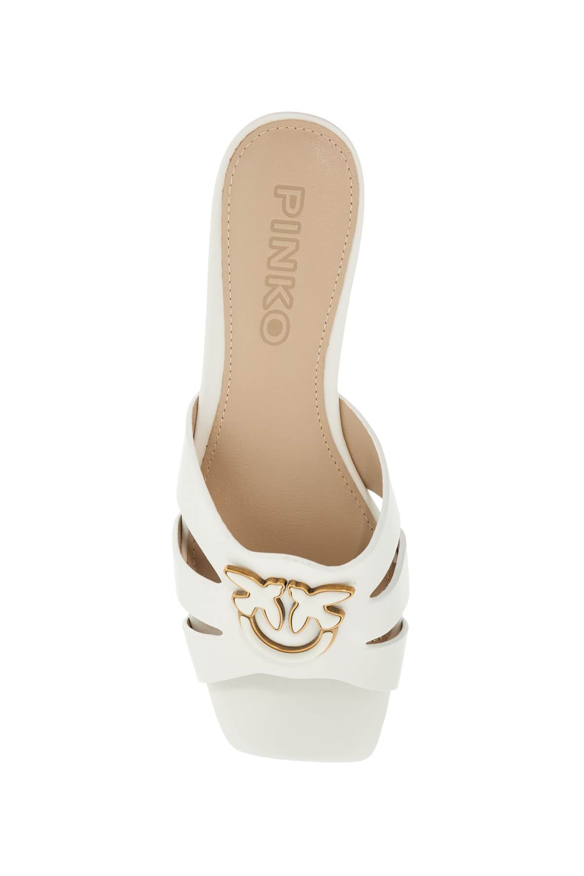 Pinko milk calf leather slippers with striped structure and golden details image 1