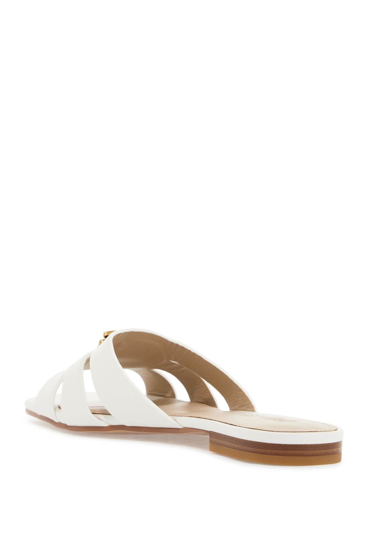 Pinko milk calf leather slippers with striped structure and golden details image 2