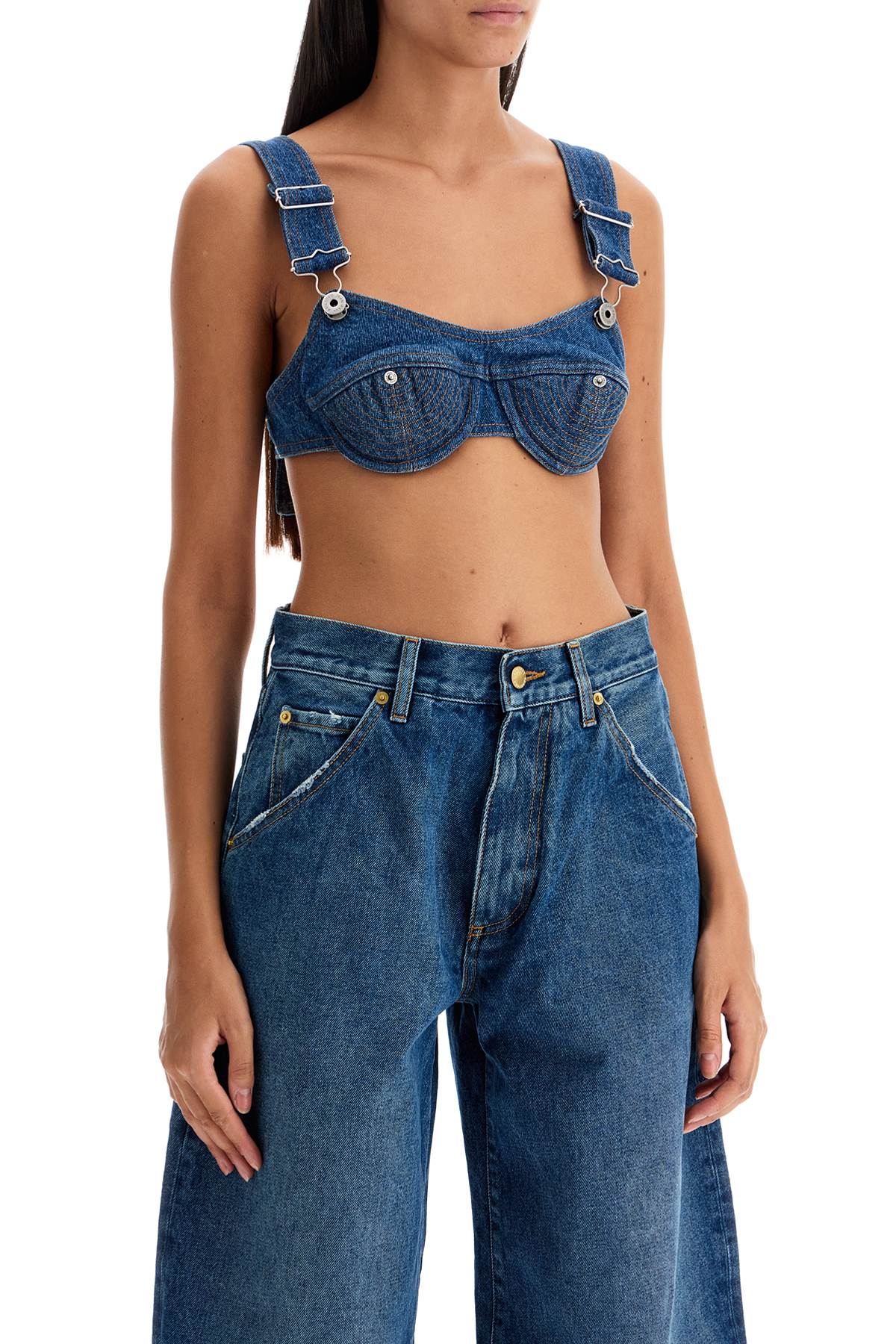 Jean Paul Gaultier Denim Bralette Top with Buckles image 1