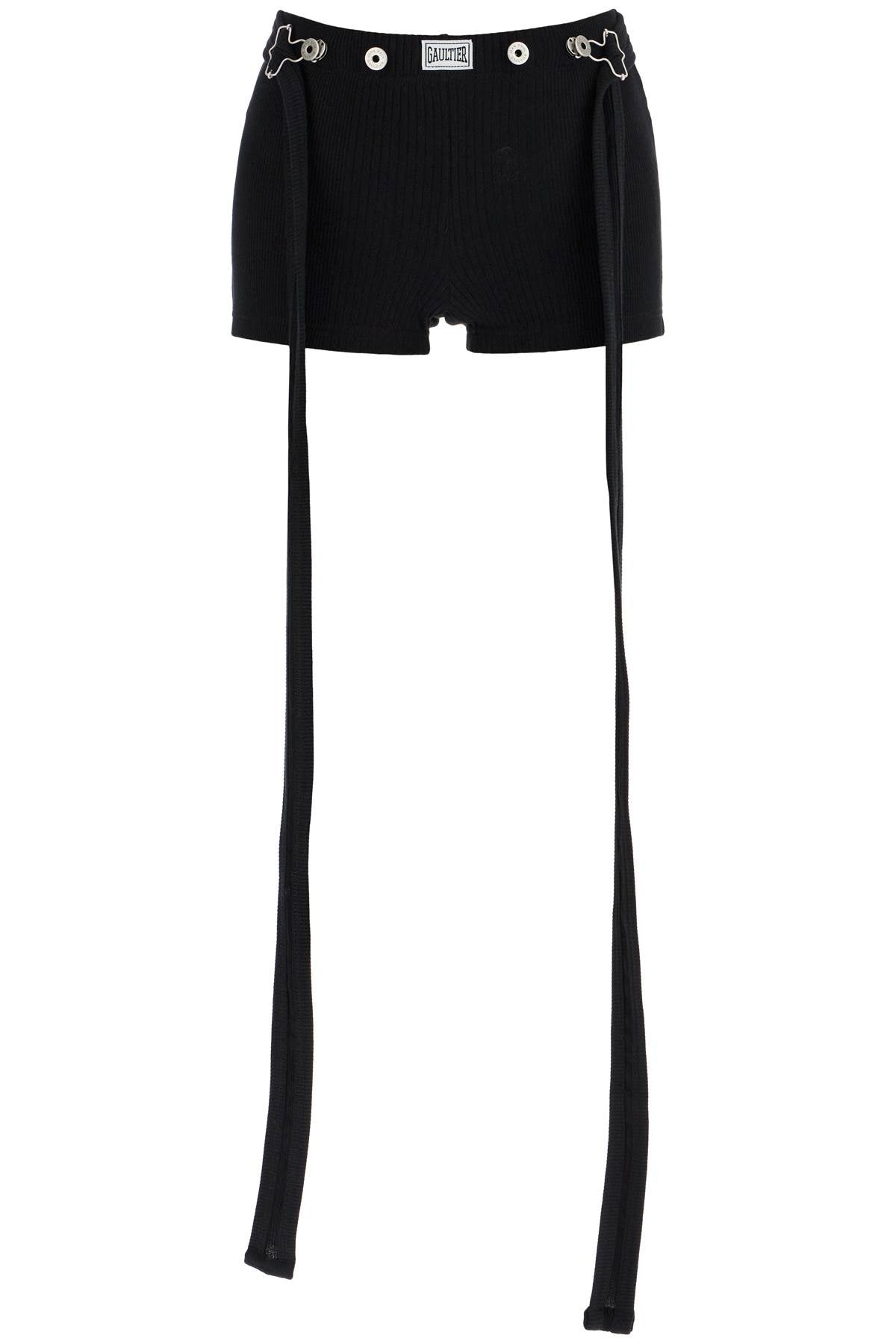 JEAN PAUL GAULTIER black cotton shorts with side stripes image 0