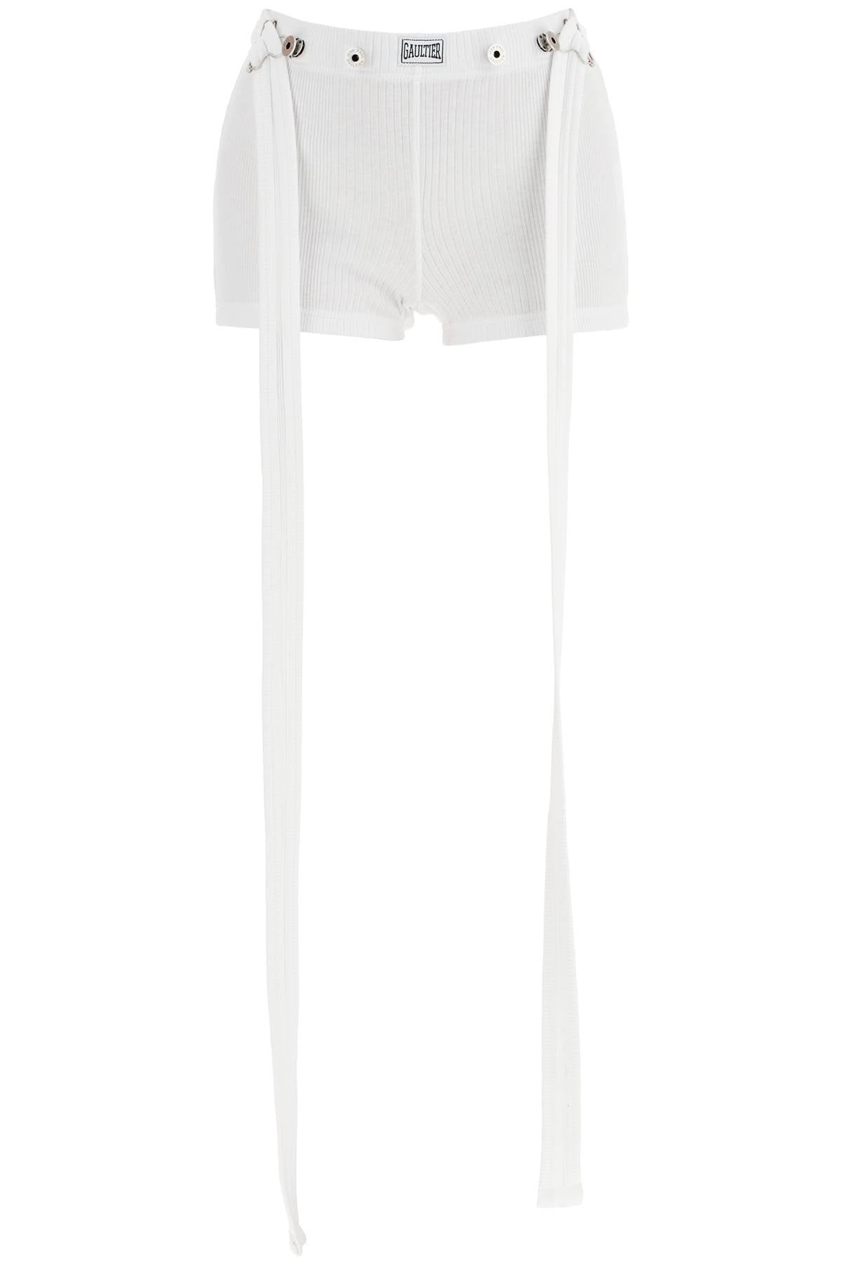 JEAN PAUL GAULTIER white cotton shorts with logo patch*** ribbed fabric*** above the knee image 0