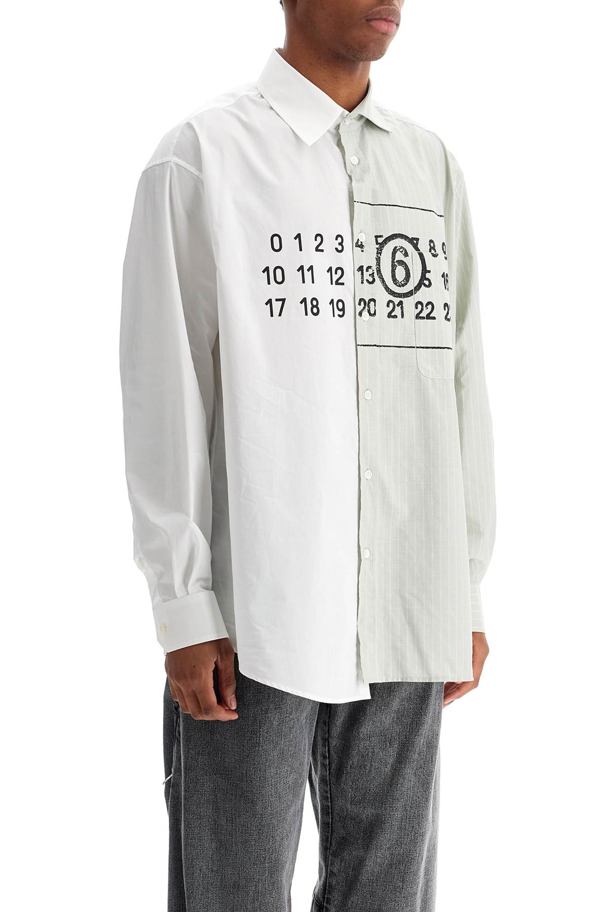 MM6 Maison Margiela Asymmetric Numeric Print Cotton Poplin Shirt image 1