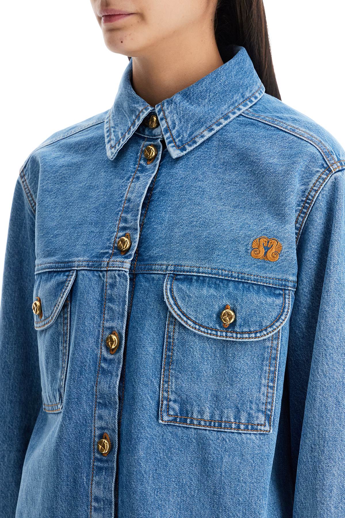 Blaze Milano blue denim shirt in cotton with high collar image 3