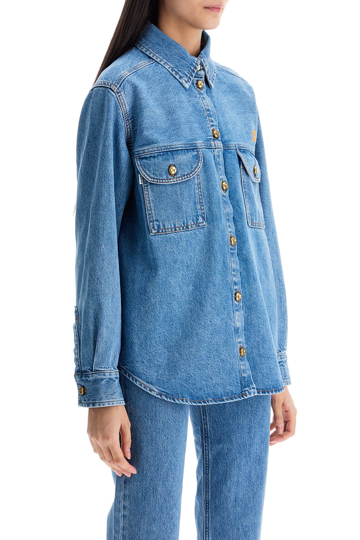 Blaze Milano blue denim shirt in cotton with high collar image 1