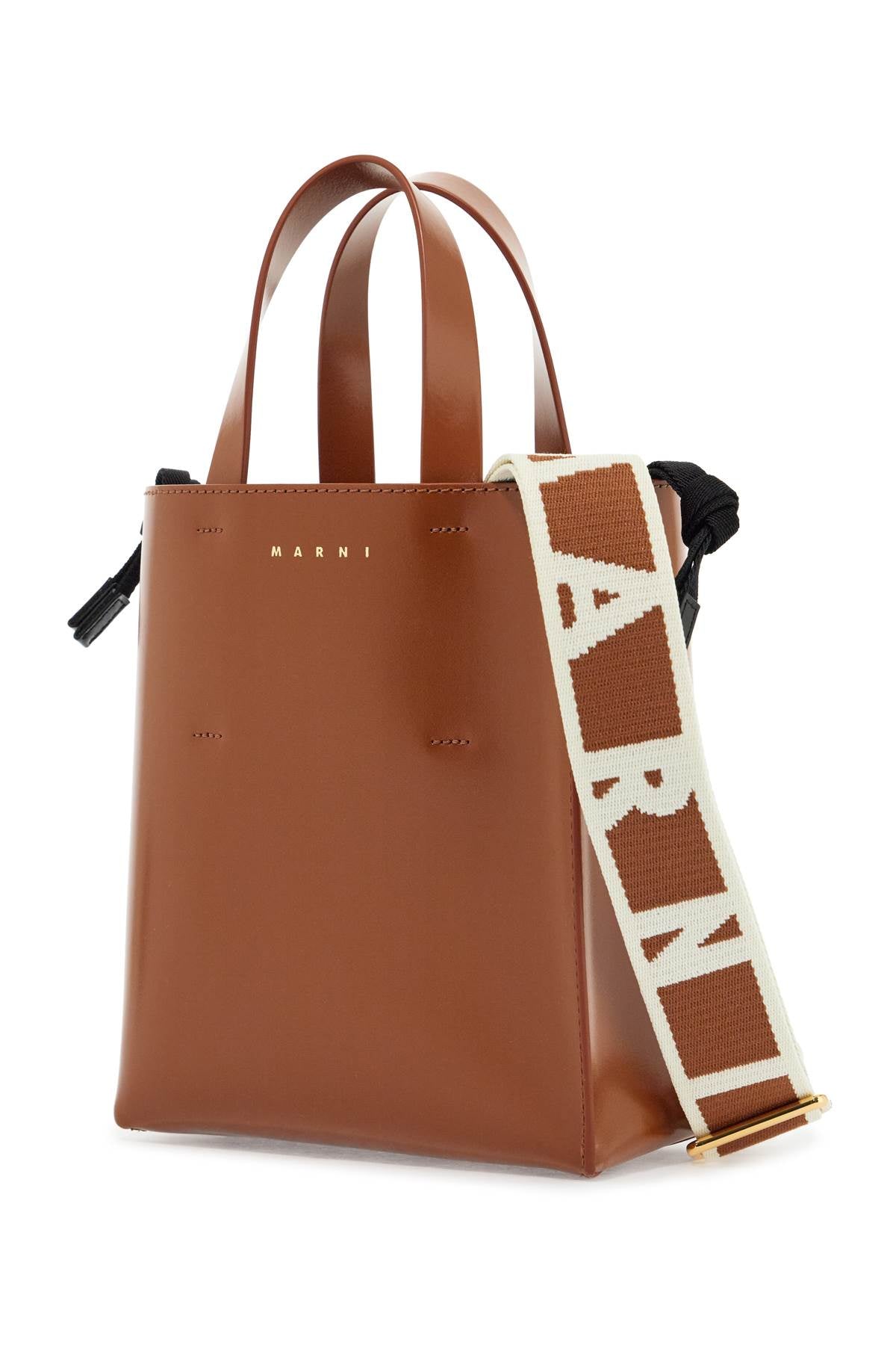 Marni Brown Calf Leather Shopping Bag with Shoulder Strap image 2