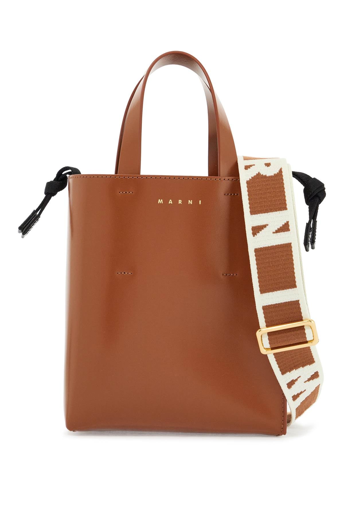 Marni Brown Calf Leather Shopping Bag with Shoulder Strap image 0