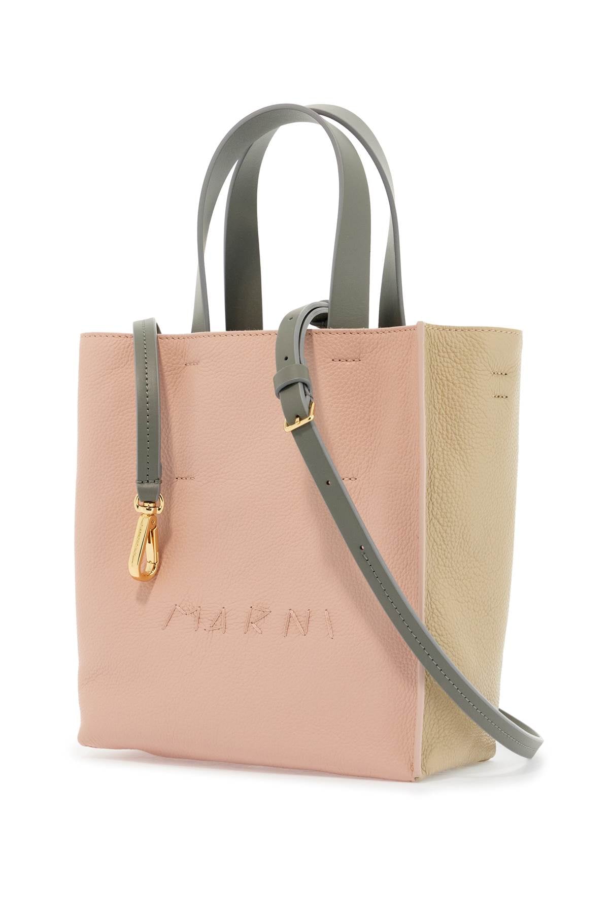 Marni pink and beige calfskin shopping bag with gray handles image 2