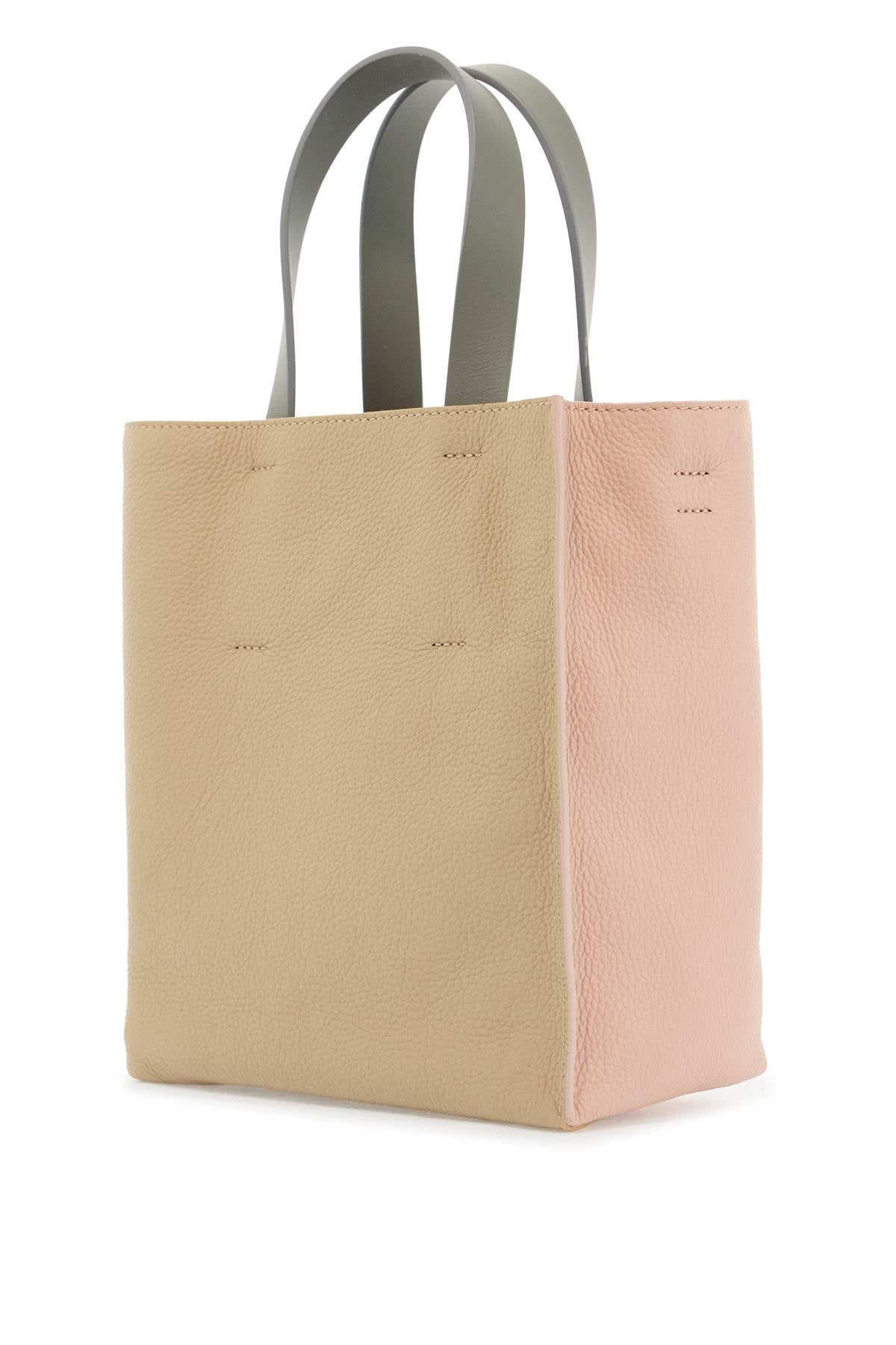 Marni pink and beige calfskin shopping bag with gray handles image 1