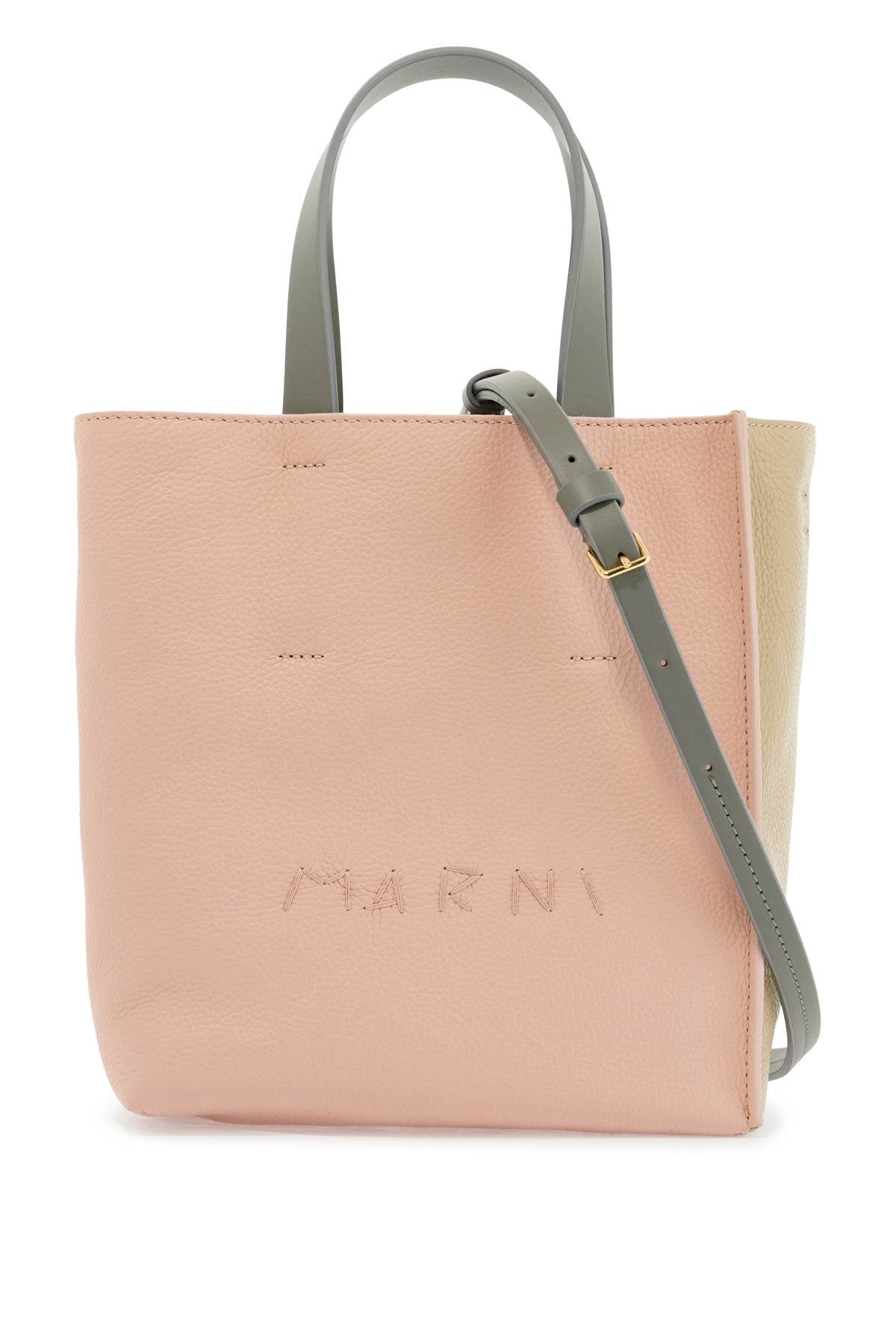 Marni pink and beige calfskin shopping bag with gray handles image 0