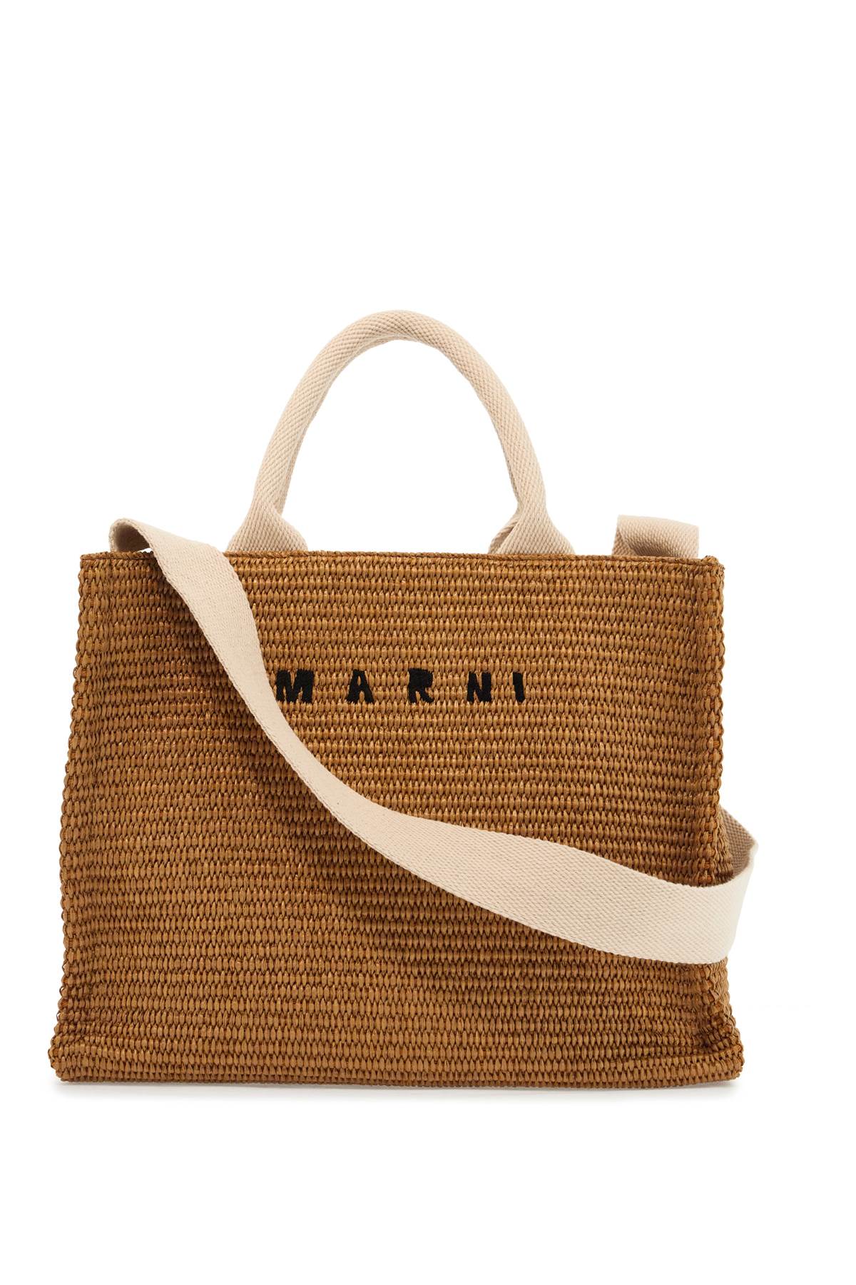 Marni Raffia-Effect Canvas Small Tote Bag image 0