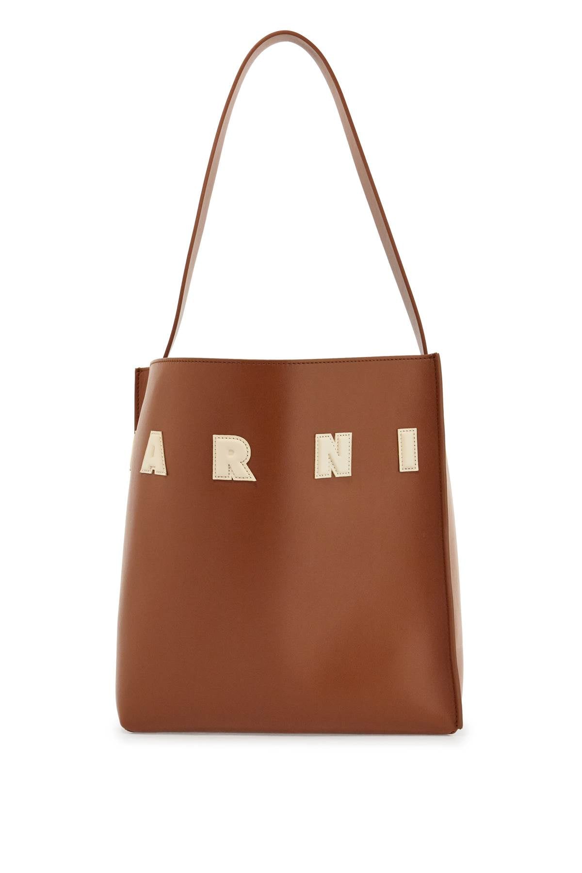 Marni brown structured calfskin shopping bag with ivory details image 0