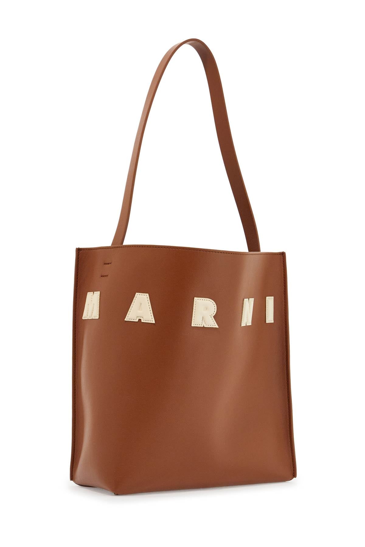 Marni brown structured calfskin shopping bag with ivory details image 2