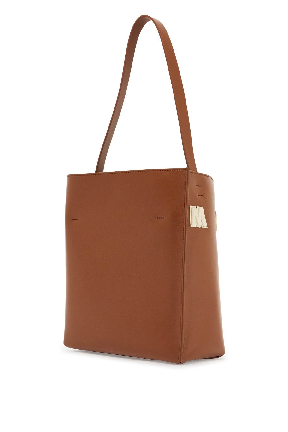 Marni brown structured calfskin shopping bag with ivory details image 1