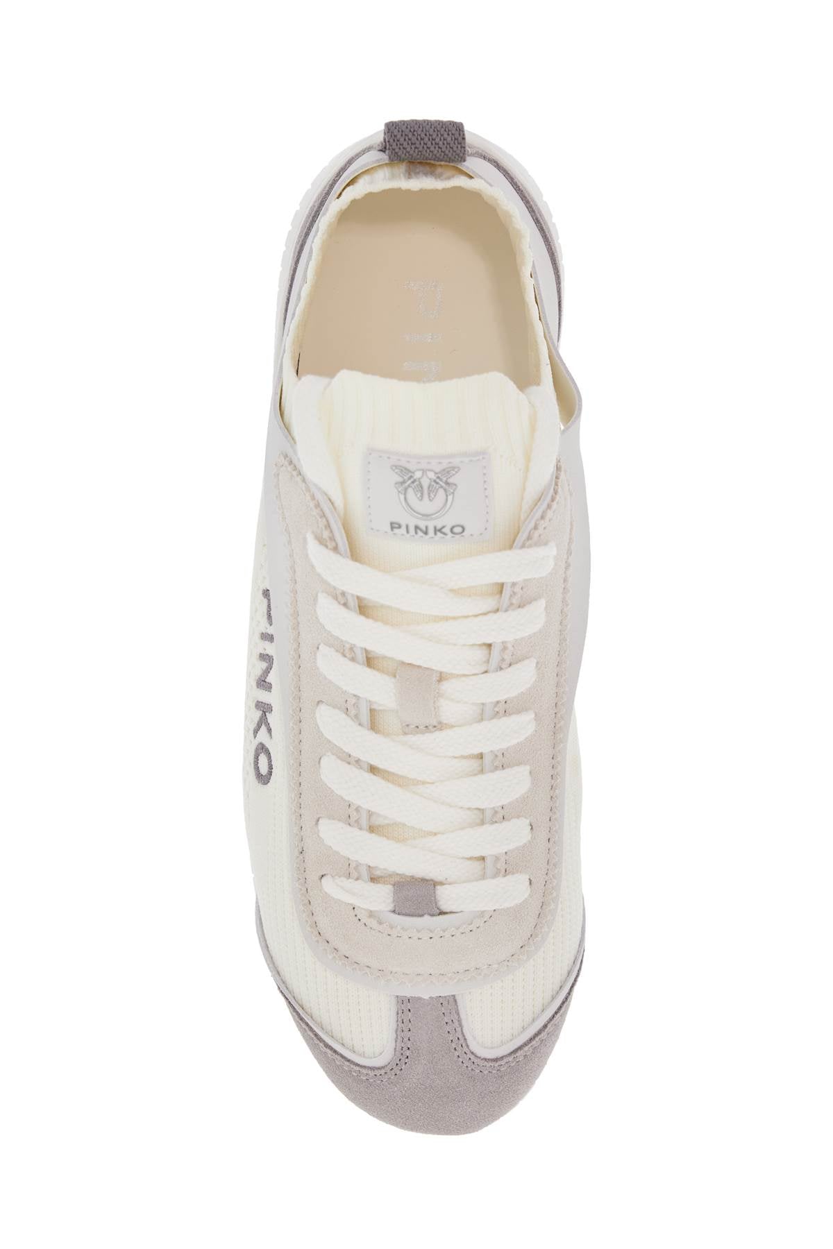 Pinko white latte knit fabric sneakers with light gray details image 1