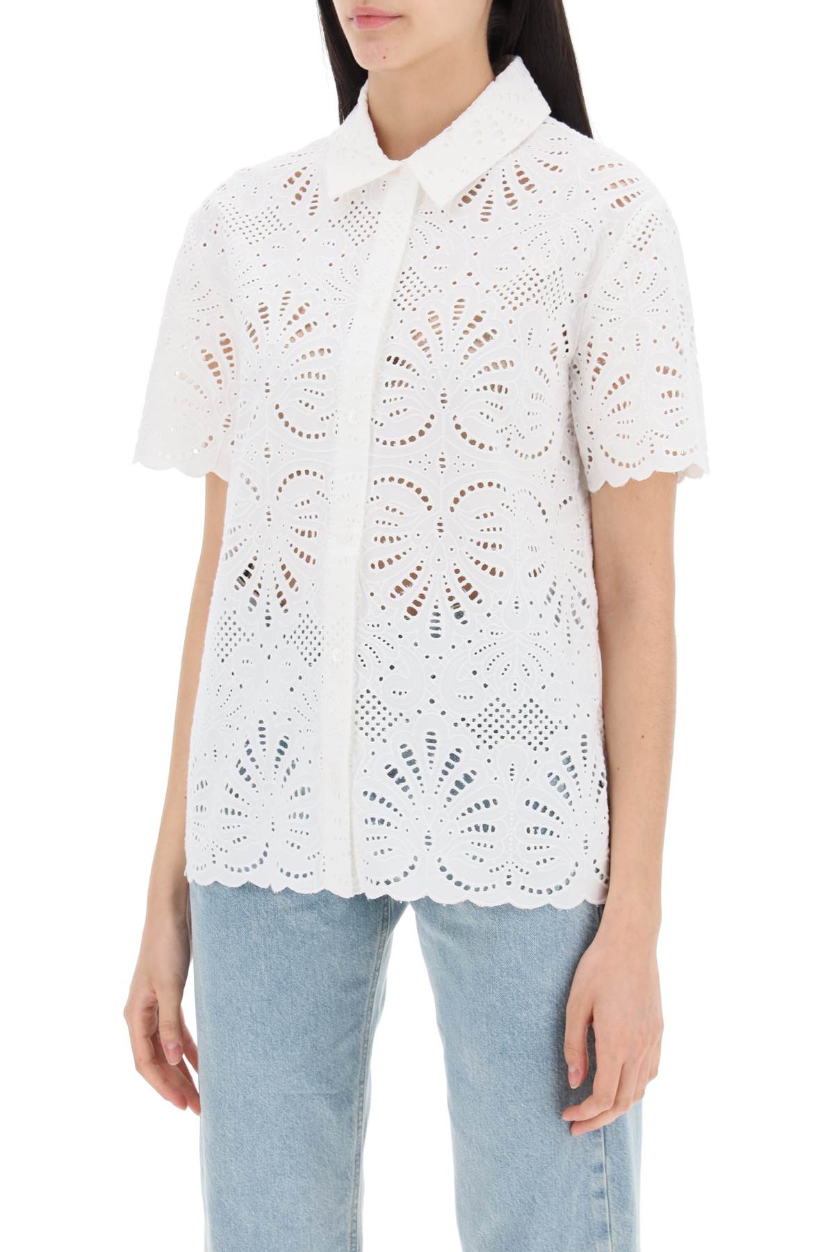 Self-Portrait Short Sleeve Sangallo Lace Shirt image 3