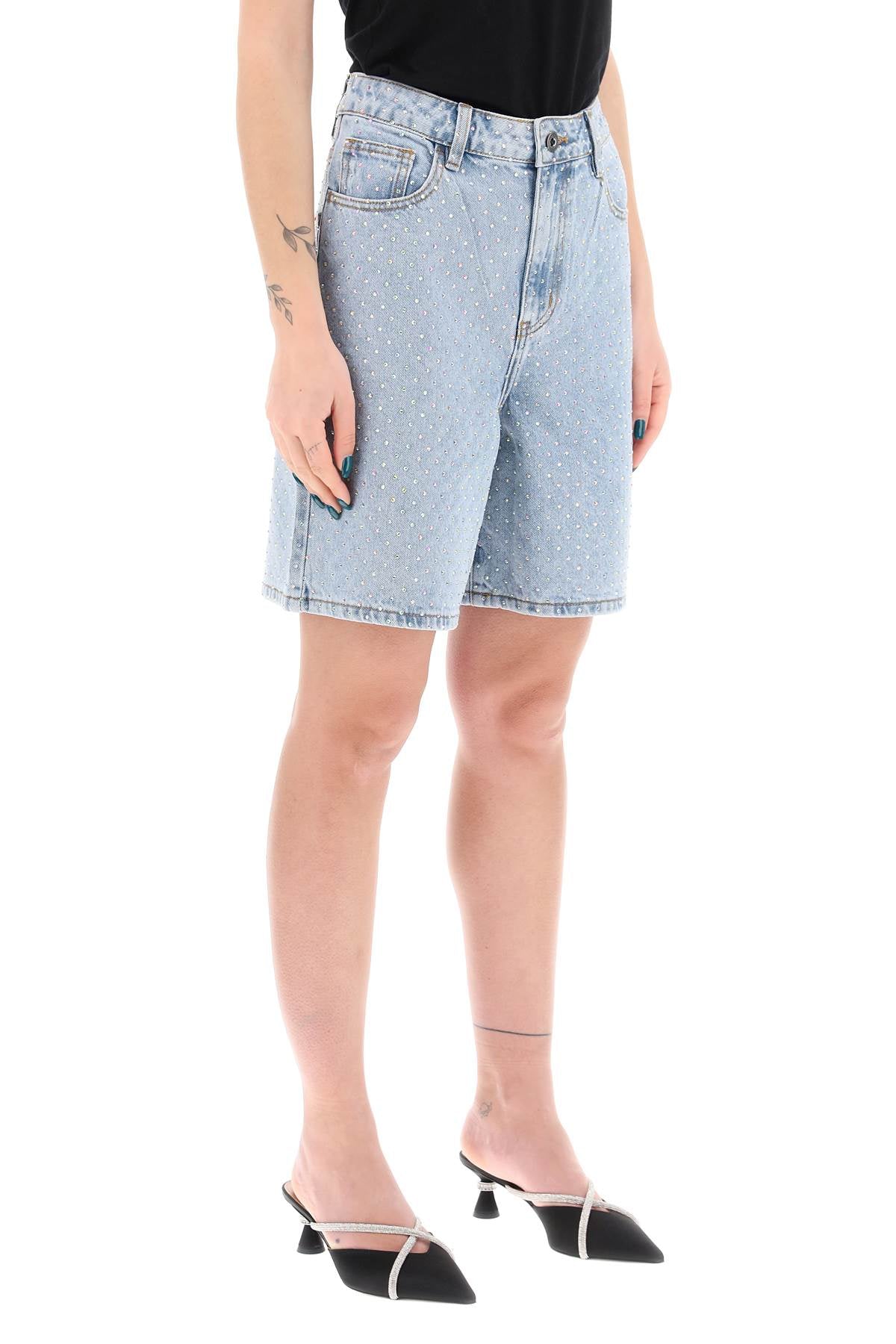 Self Portrait denim bermuda shorts with rhin image 1