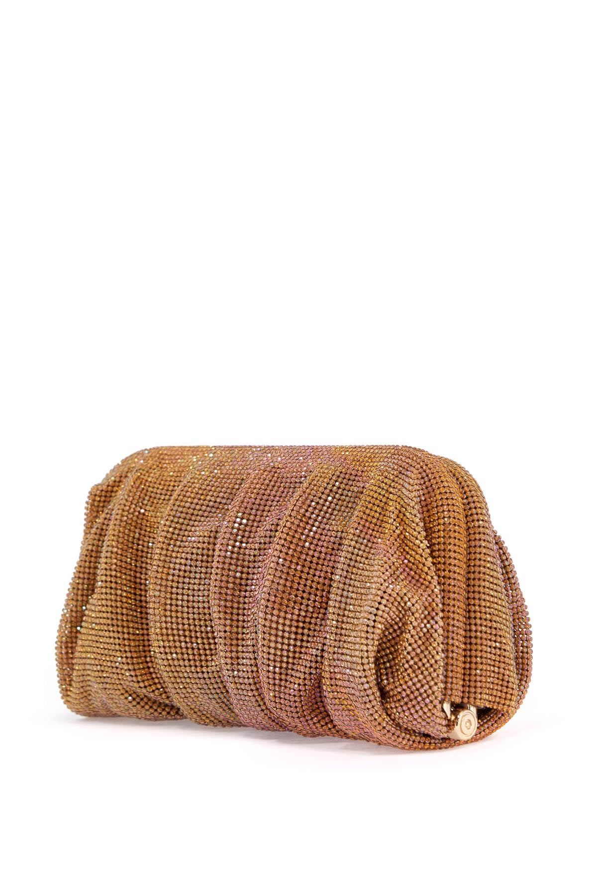 Benedetta Bruzziches medium gold pleated rhinestone mesh bag for elegant events image 1