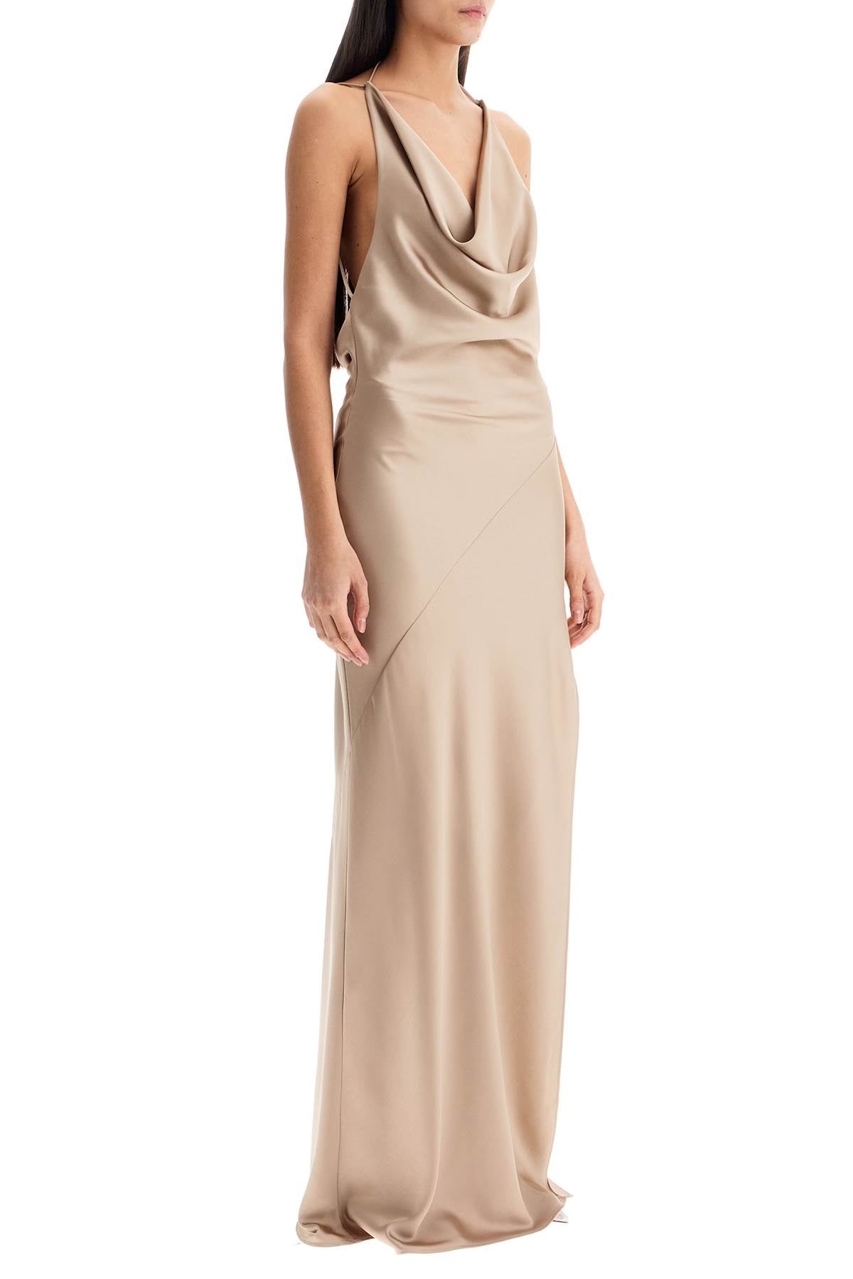 ANDAMANE Vera Satin Maxi Dress with Draped V-Neckline image 1