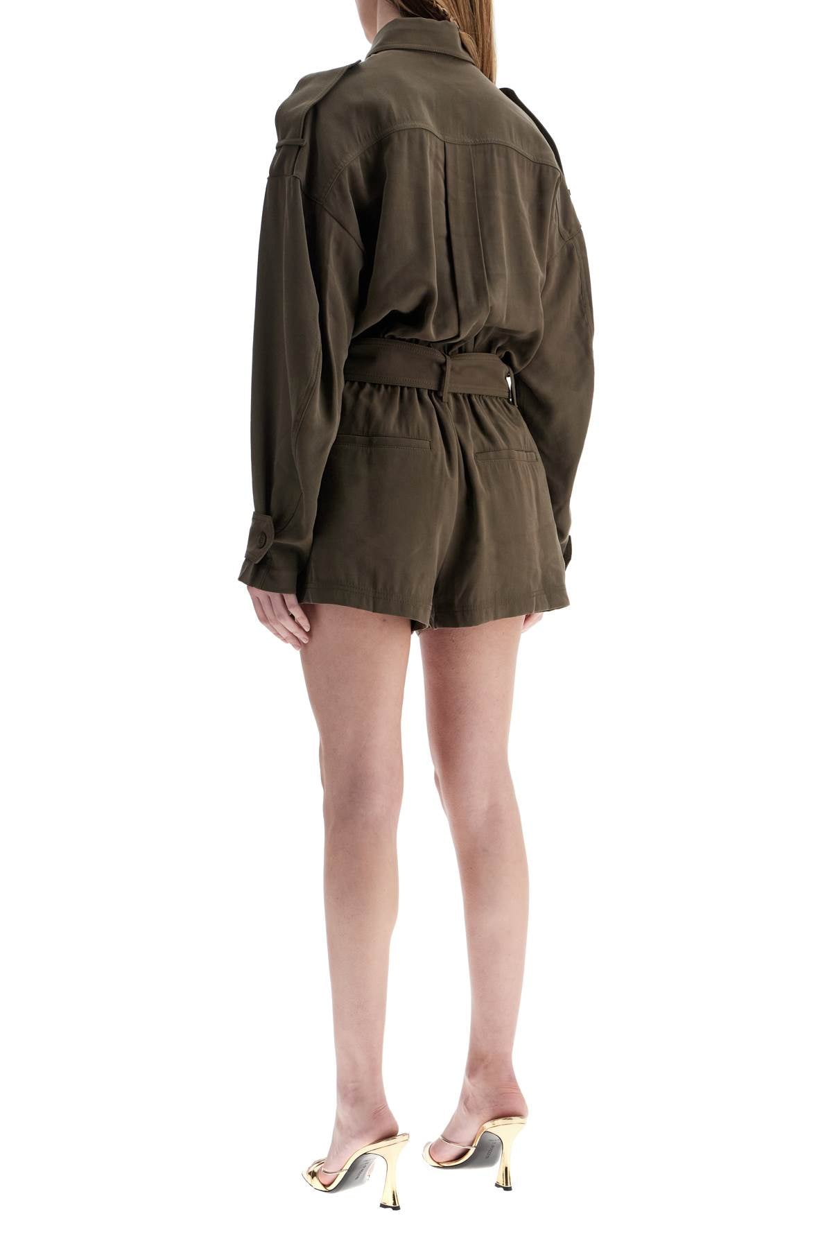 THE ANDAMANE khaki viscose short jumpsuit with adjustable waist image 2