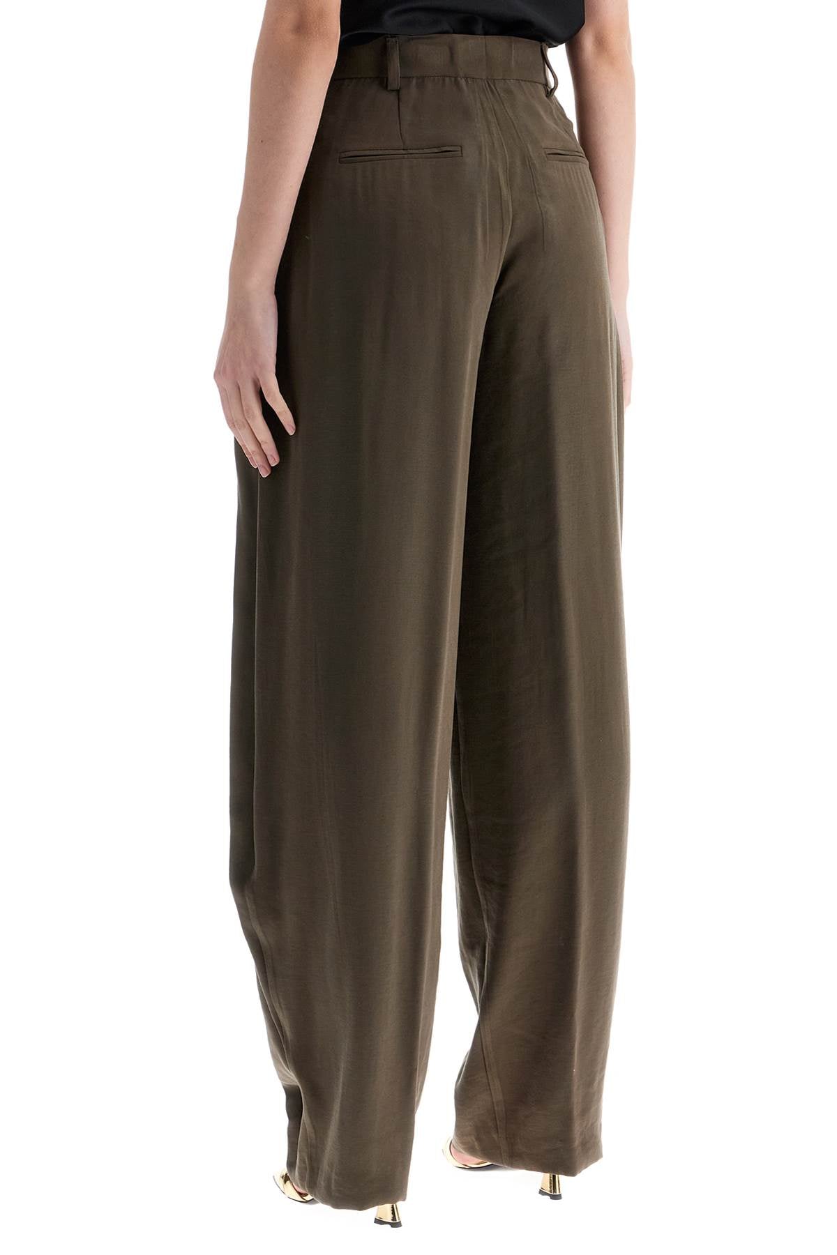 THE ANDAMANE khaki wide leg viscose trousers with front pleats image 2