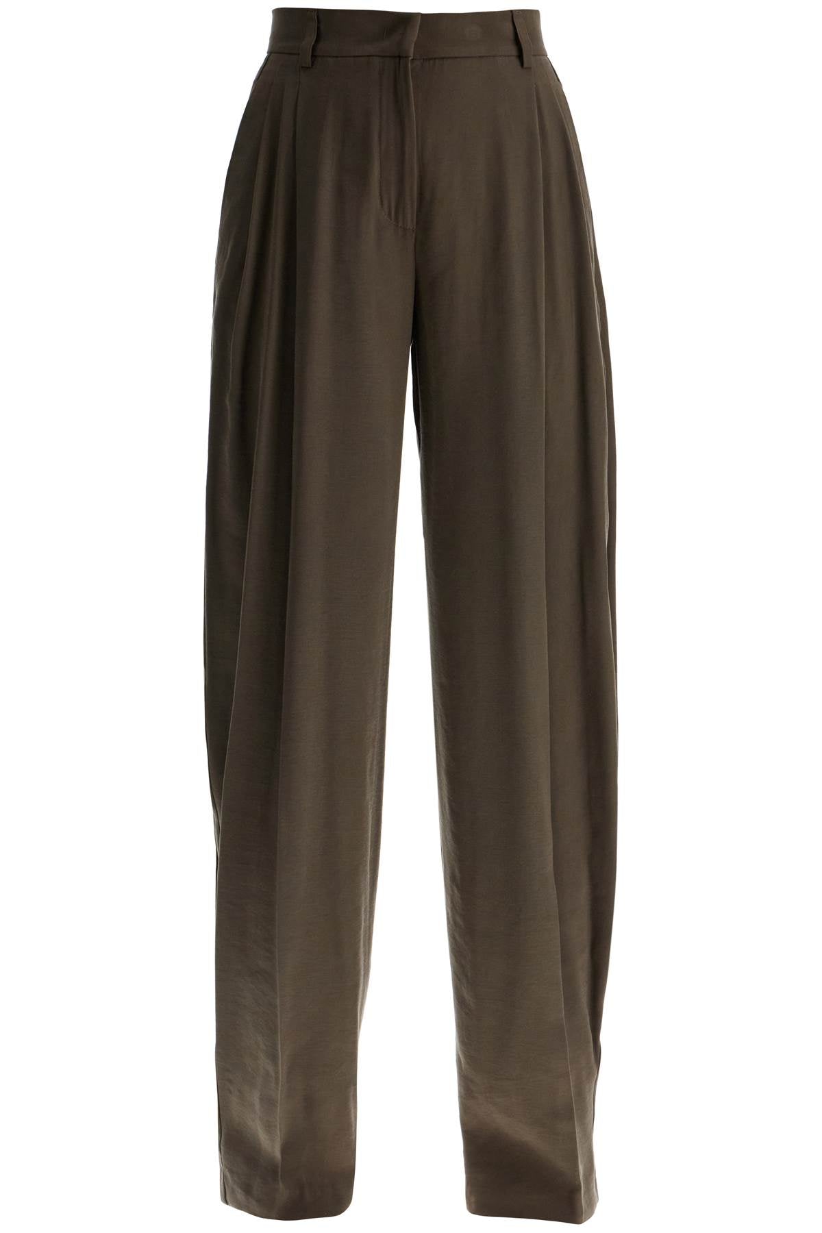 THE ANDAMANE khaki wide leg viscose trousers with front pleats image 0