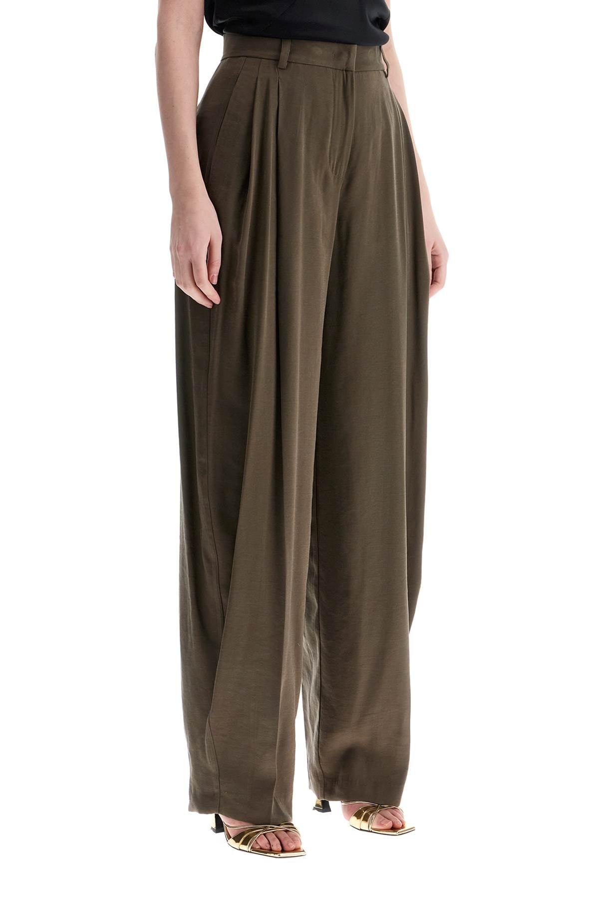 THE ANDAMANE khaki wide leg viscose trousers with front pleats image 1