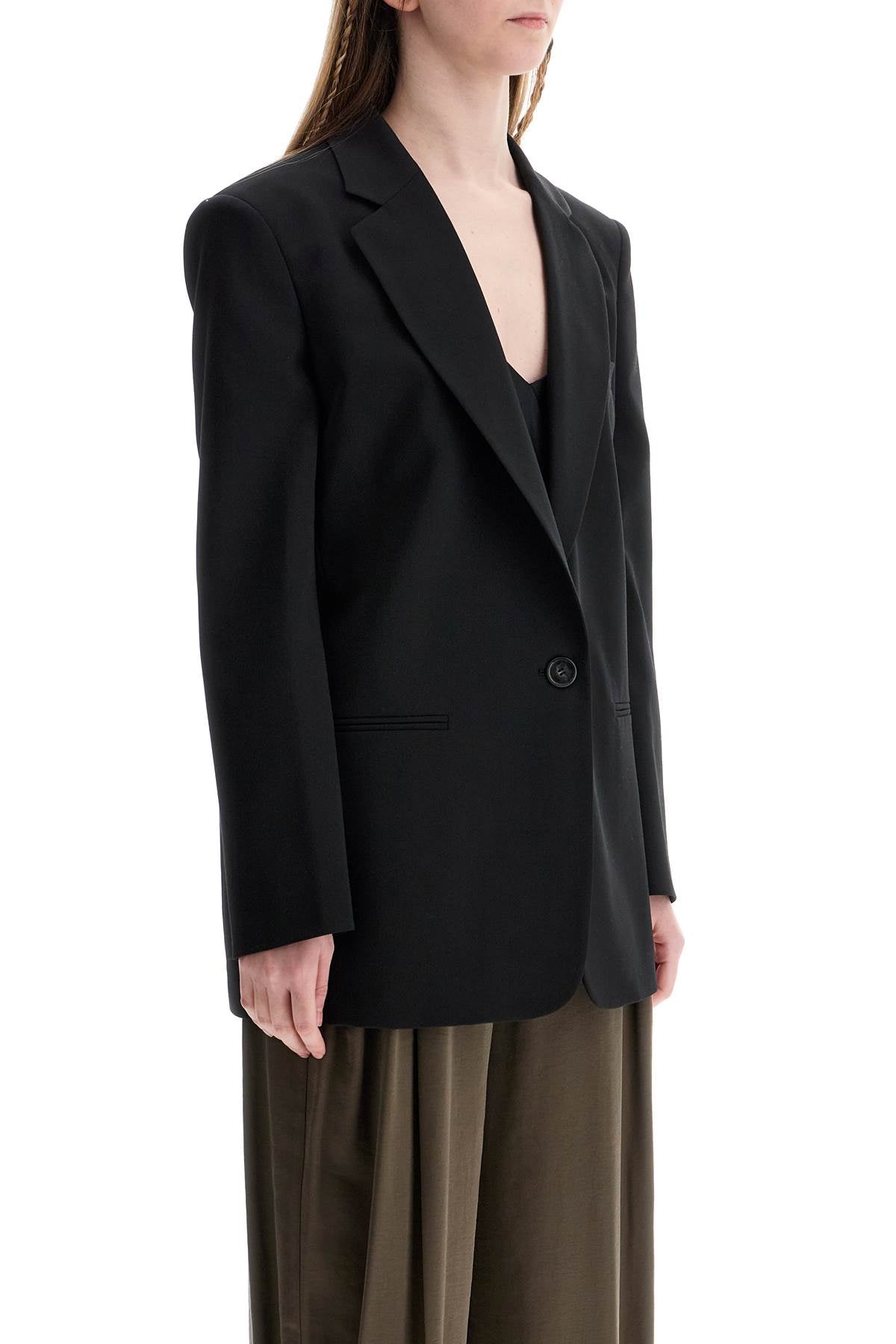 THE ANDAMANE blazer in poliestere e lana nero oversize monopetto con scollo a v image 1