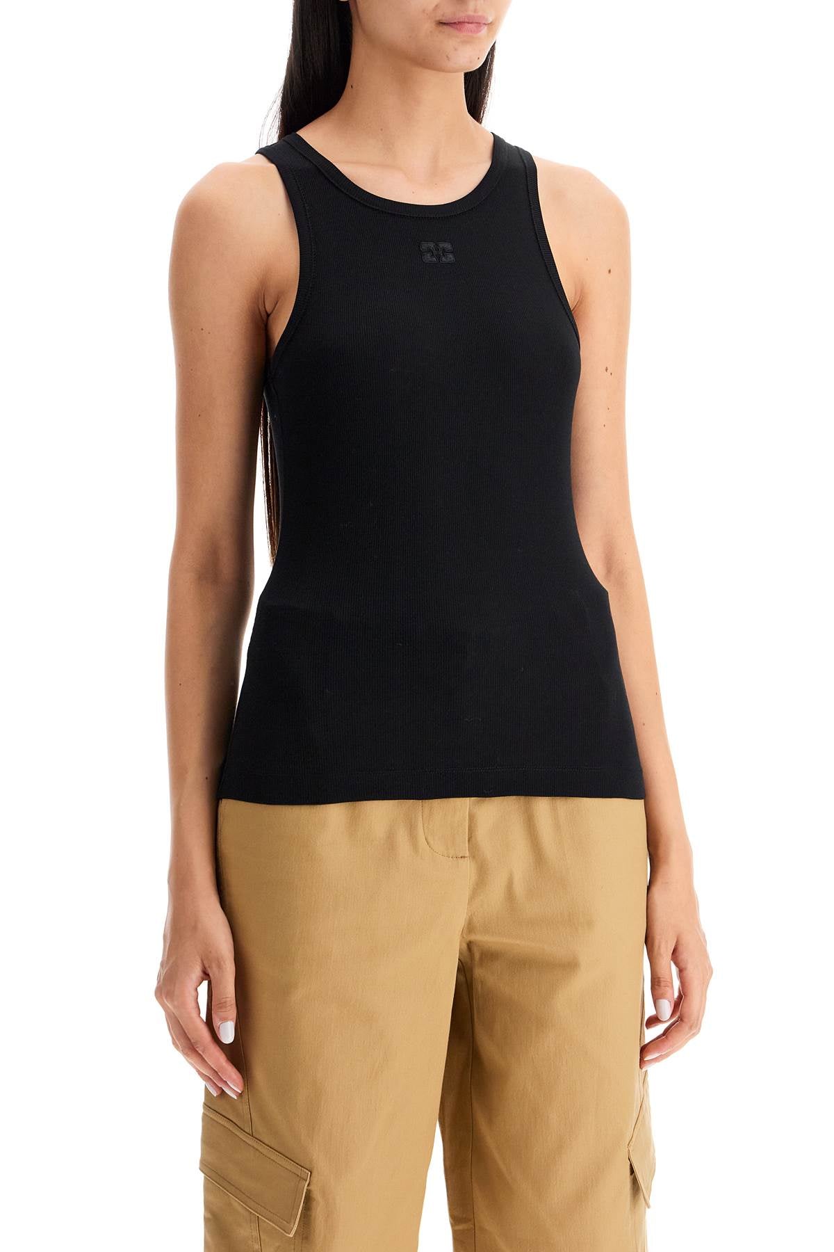 Ganni ribbed tank top with spaghetti image 1