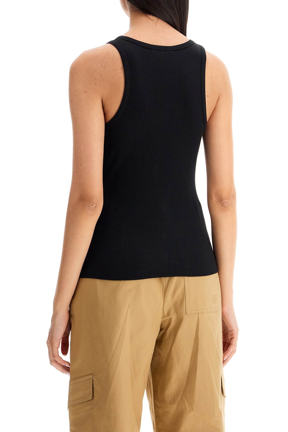 Ganni ribbed tank top with spaghetti image 2