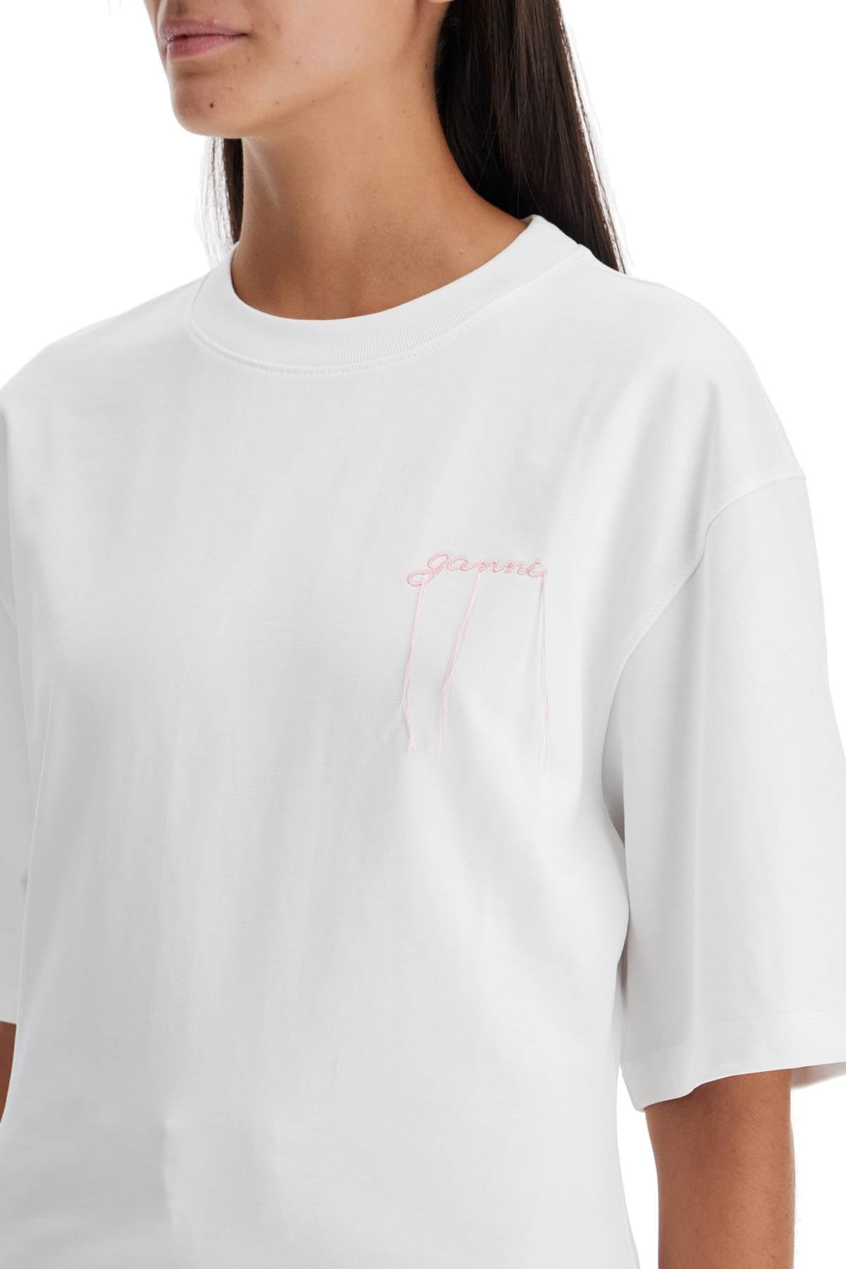 Ganni Frayed Embroidery Organic Cotton T-Shirt image 3