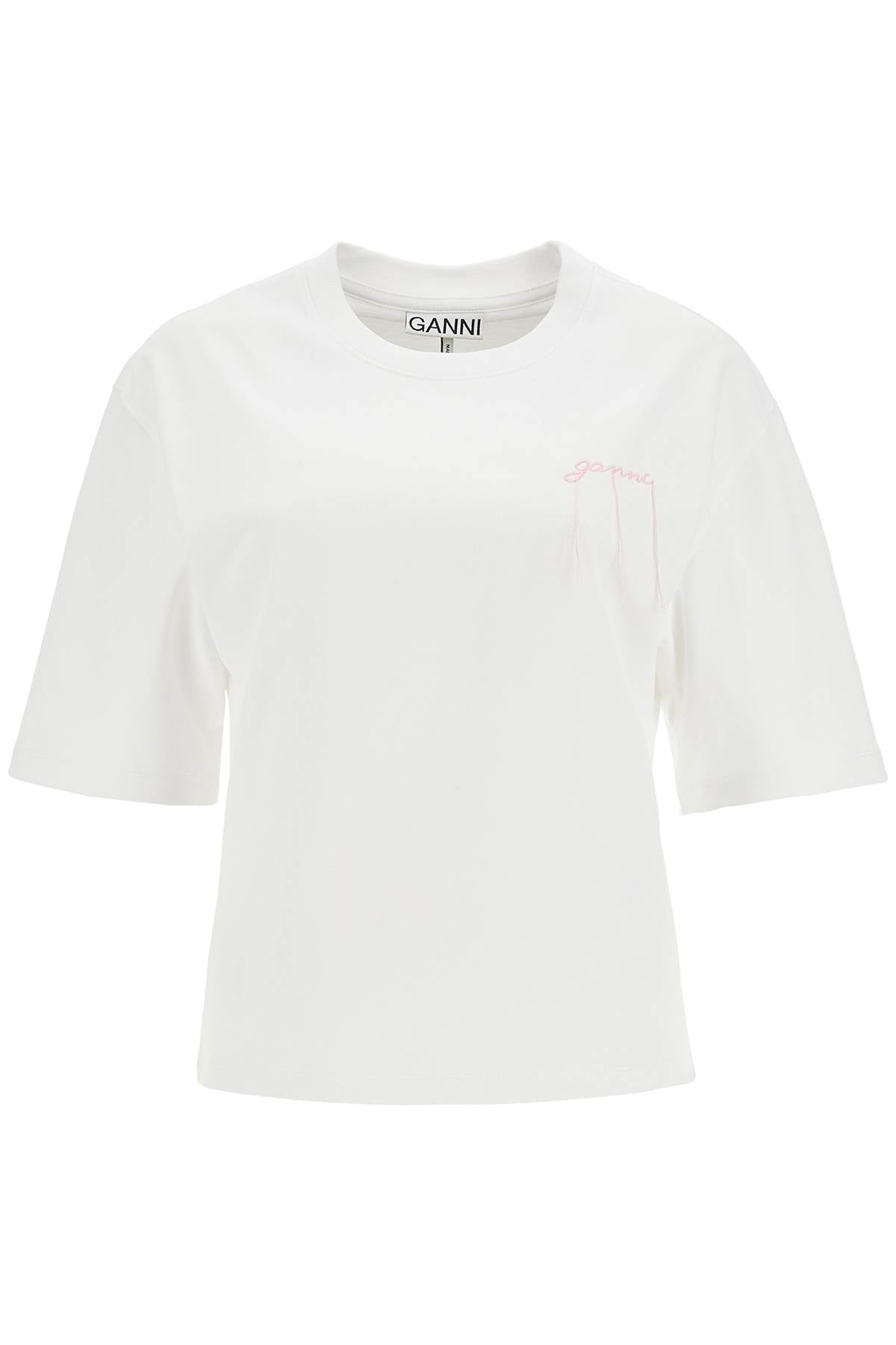 Ganni Frayed Embroidery Organic Cotton T-Shirt image 0