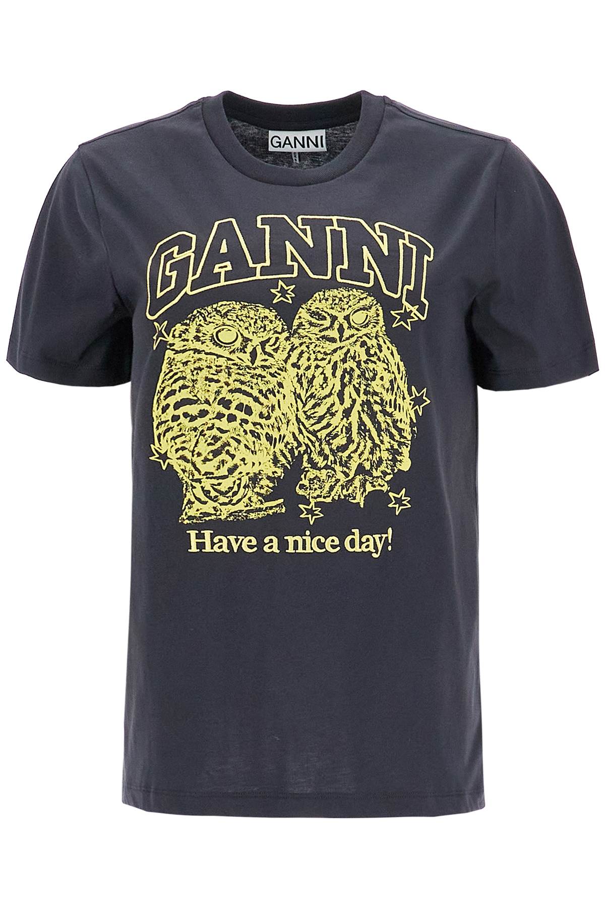 Ganni Relaxed Fit Organic Cotton T-Shirt with Owl Print image 0