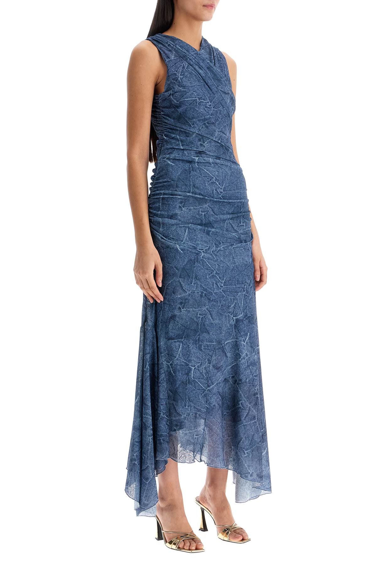 Ganni Printed Mesh Long Dress - Denim Effect image 1