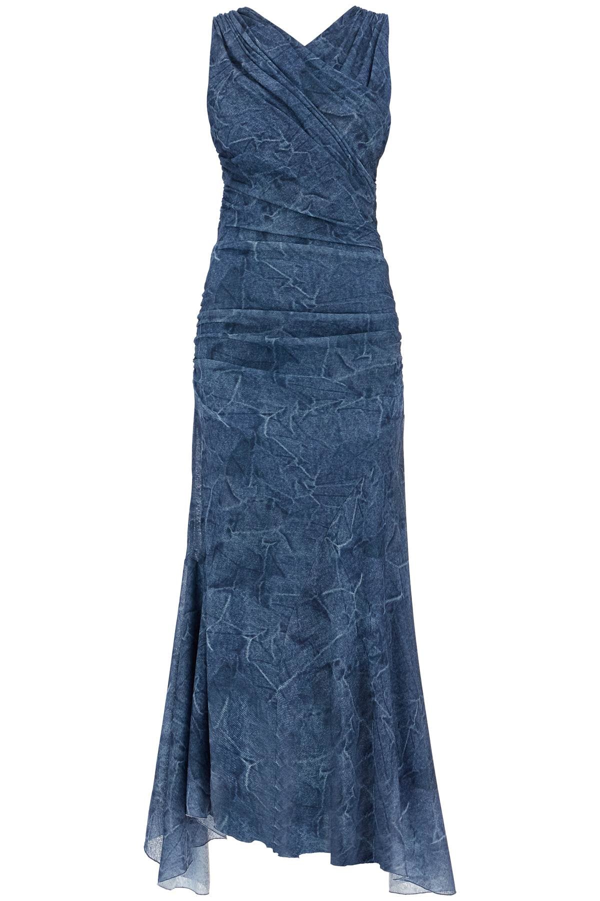 Ganni Printed Mesh Long Dress - Denim Effect image 0