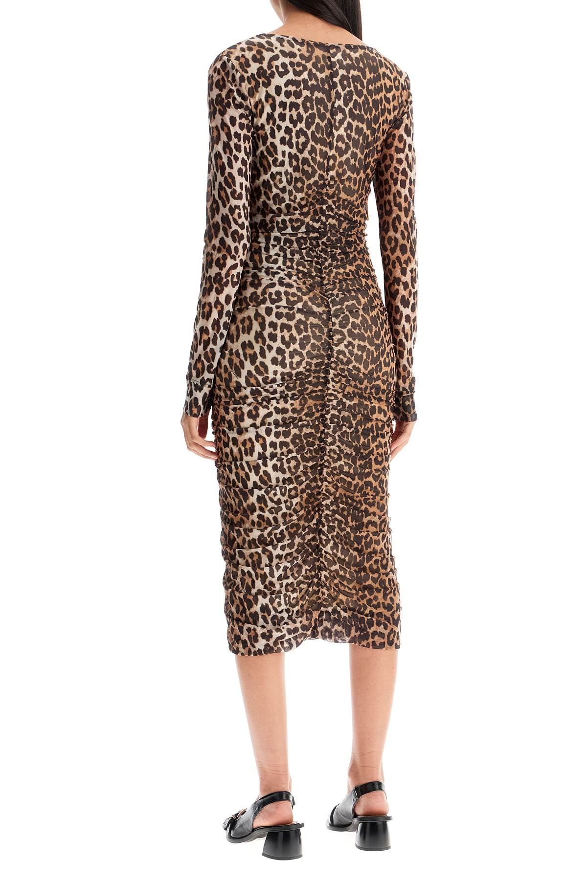 Ganni "animal print midi dress in mesh image 2