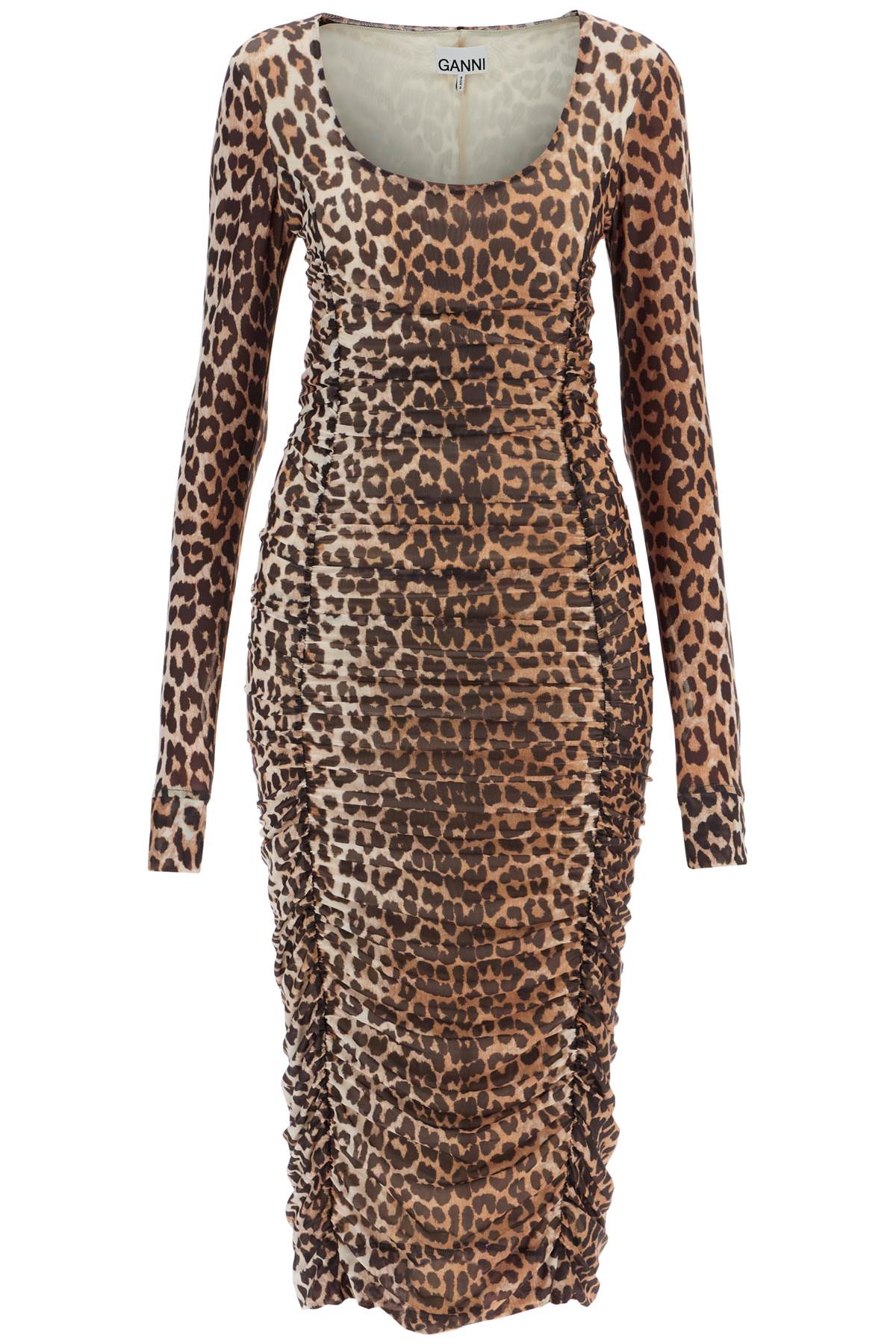 Ganni "animal print midi dress in mesh image 0