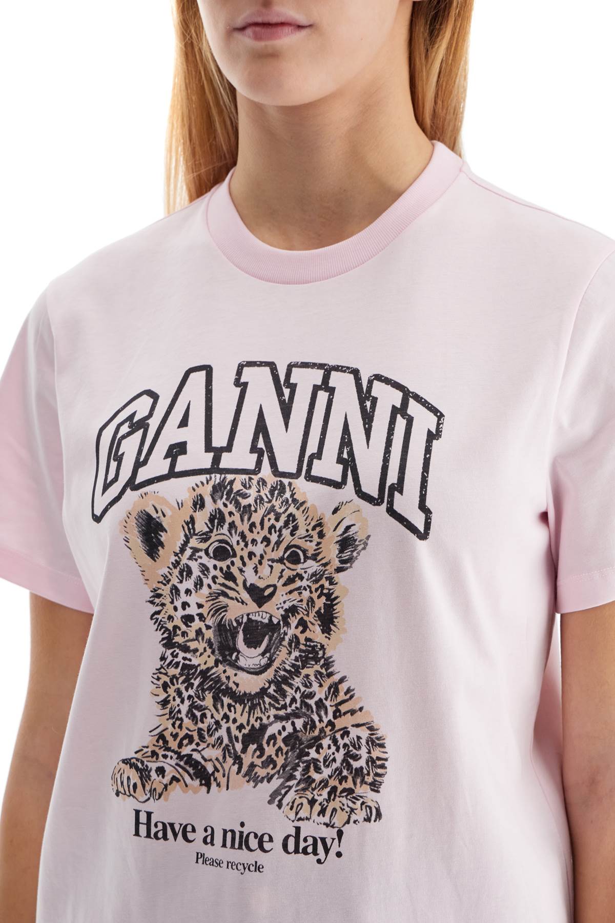 Ganni leopard print t-shirt with image 3