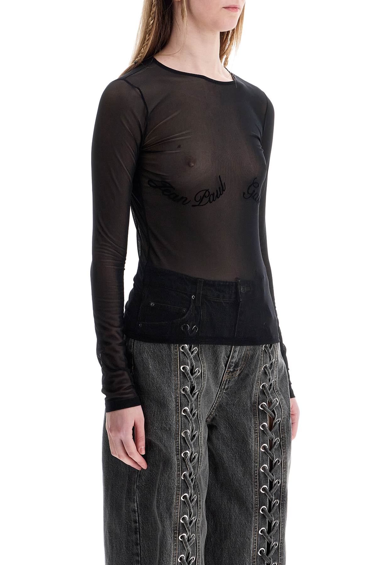 JEAN PAUL GAULTIER top in mesh velluto nero logato image 1