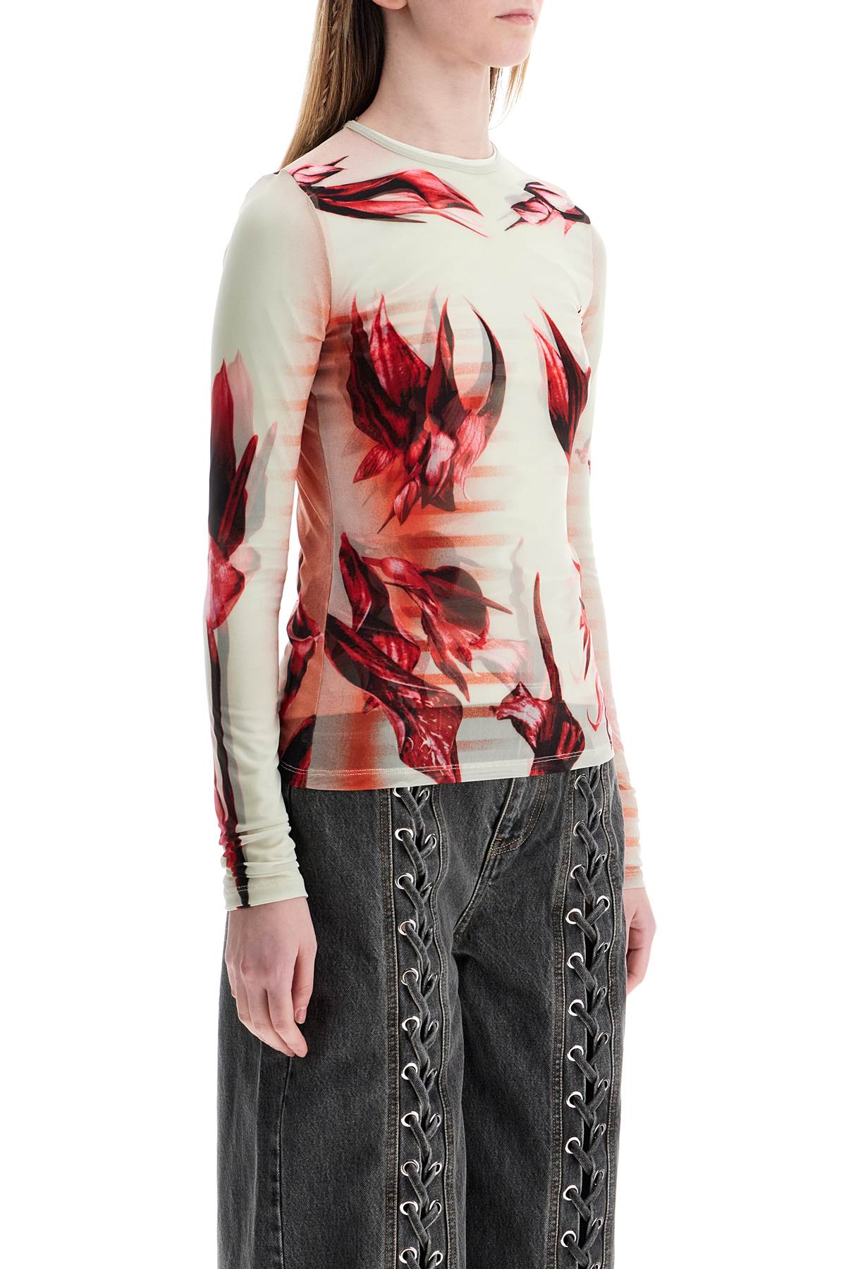 JEAN PAUL GAULTIER mint jersey top with floral pattern and double layer image 2