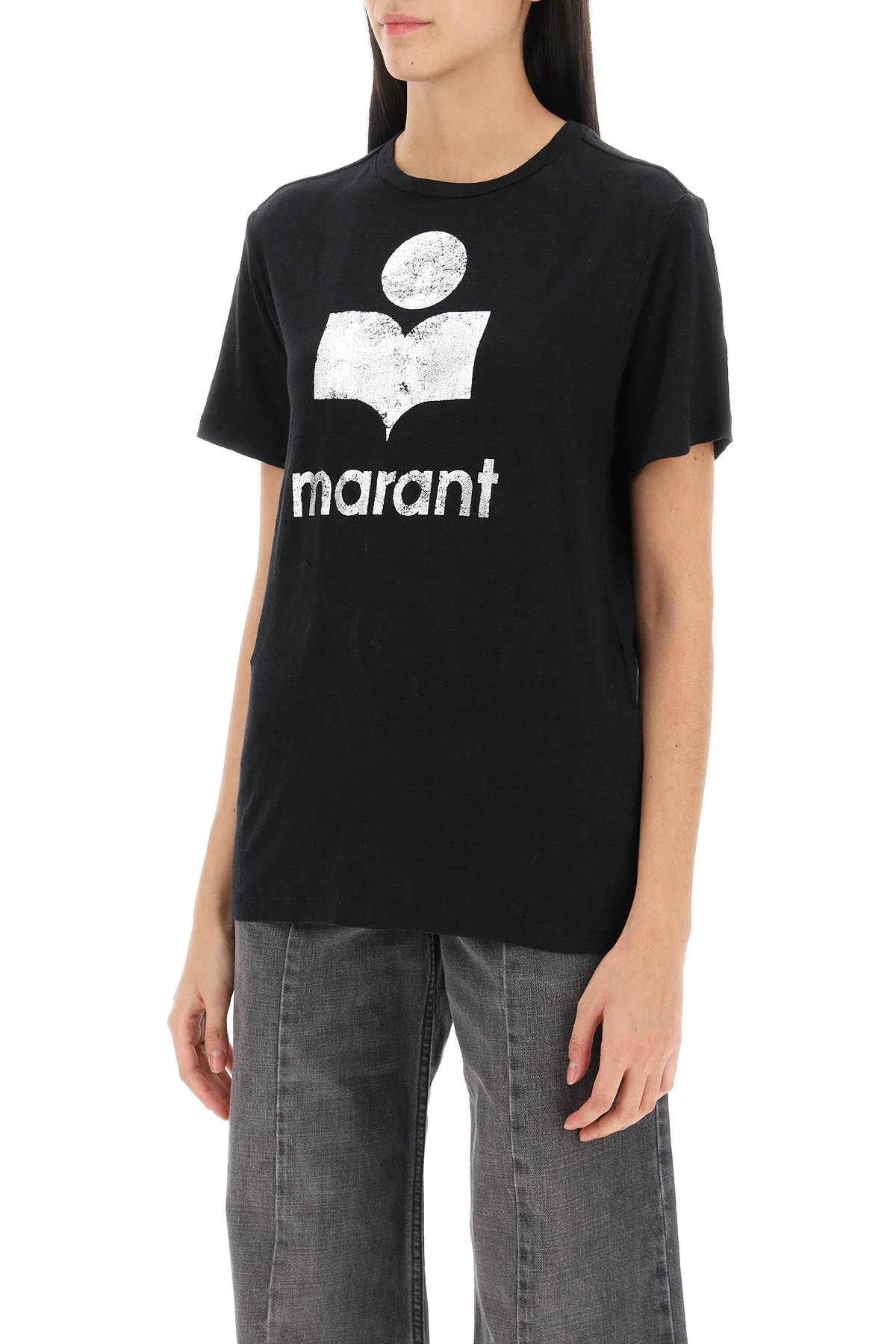 Isabel Marant Etoile Linen T-Shirt with Metallic Logo image 3