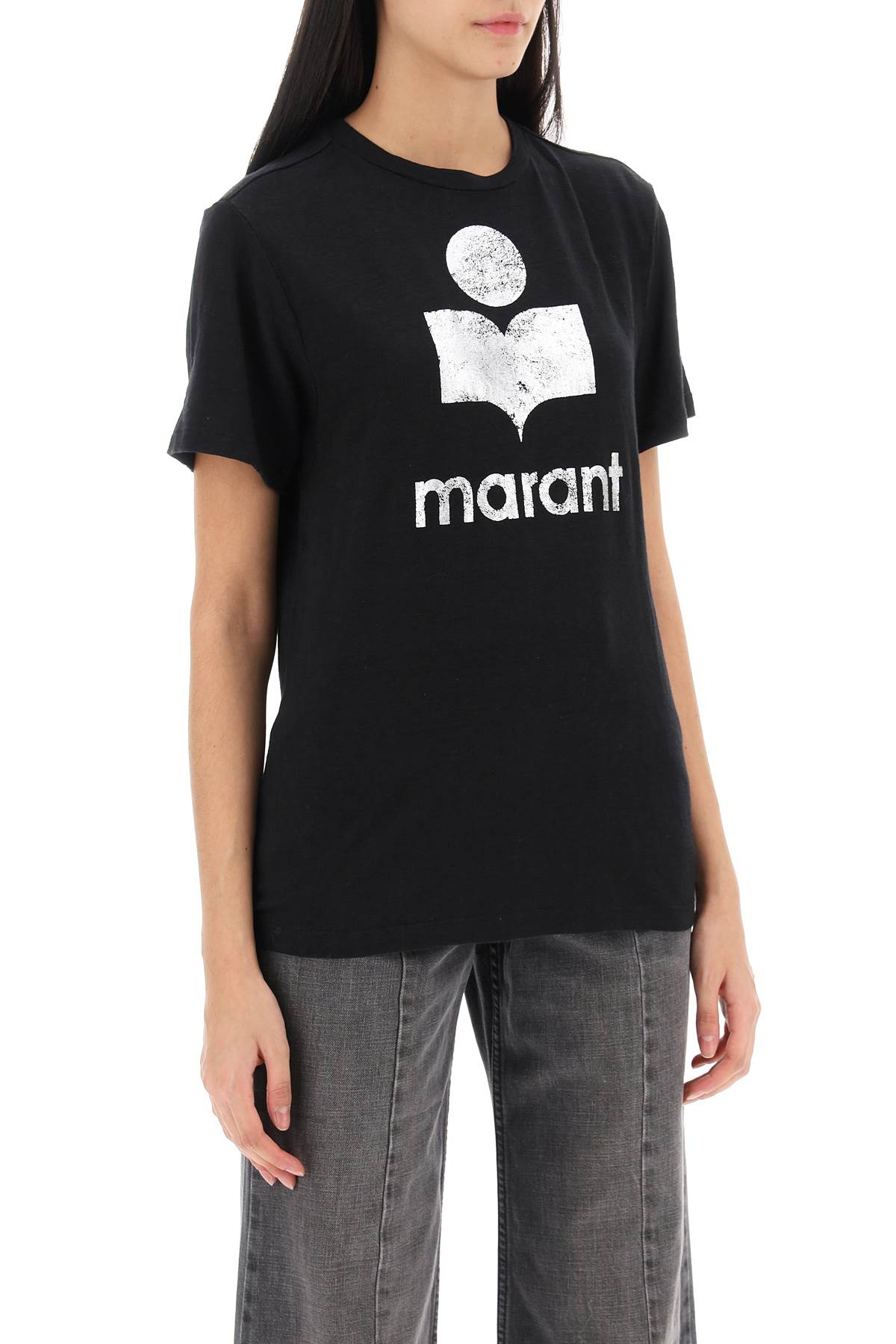 Isabel Marant Etoile Linen T-Shirt with Metallic Logo image 1