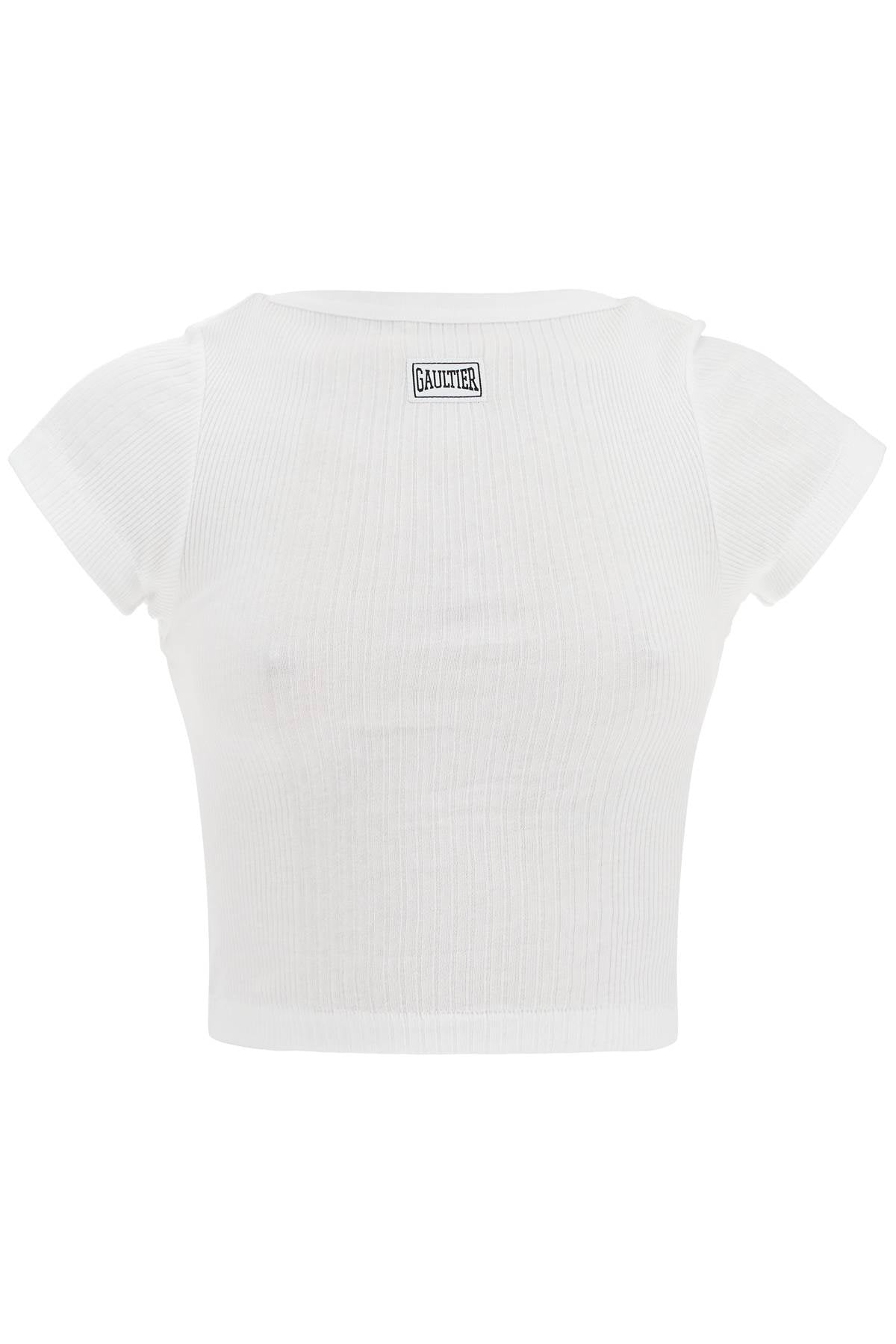 JEAN PAUL GAULTIER white cotton crop t-shirt with gaultier logo image 0