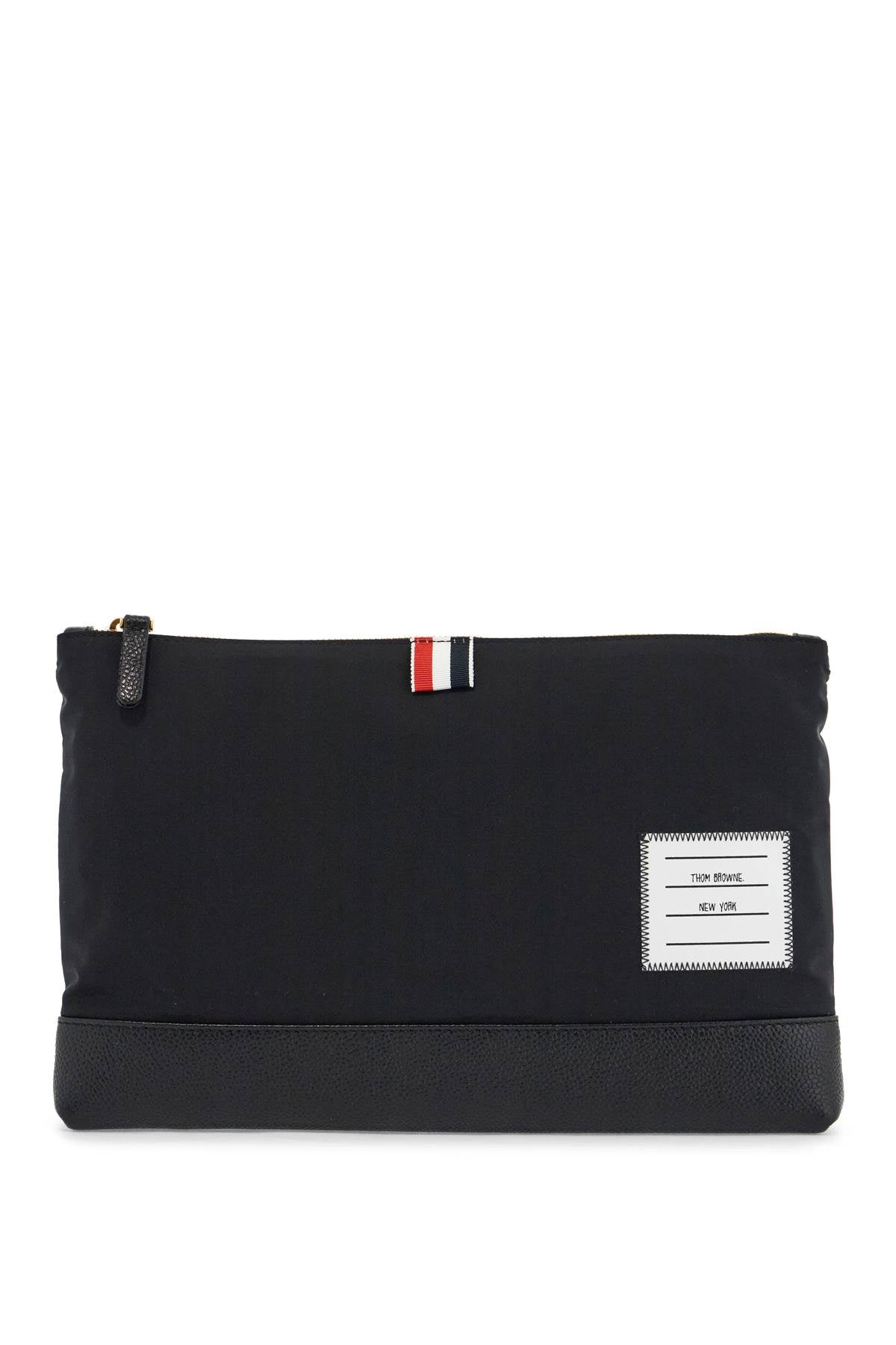 Thom Browne large pouch with gold zip and black tricolor stripe image 0