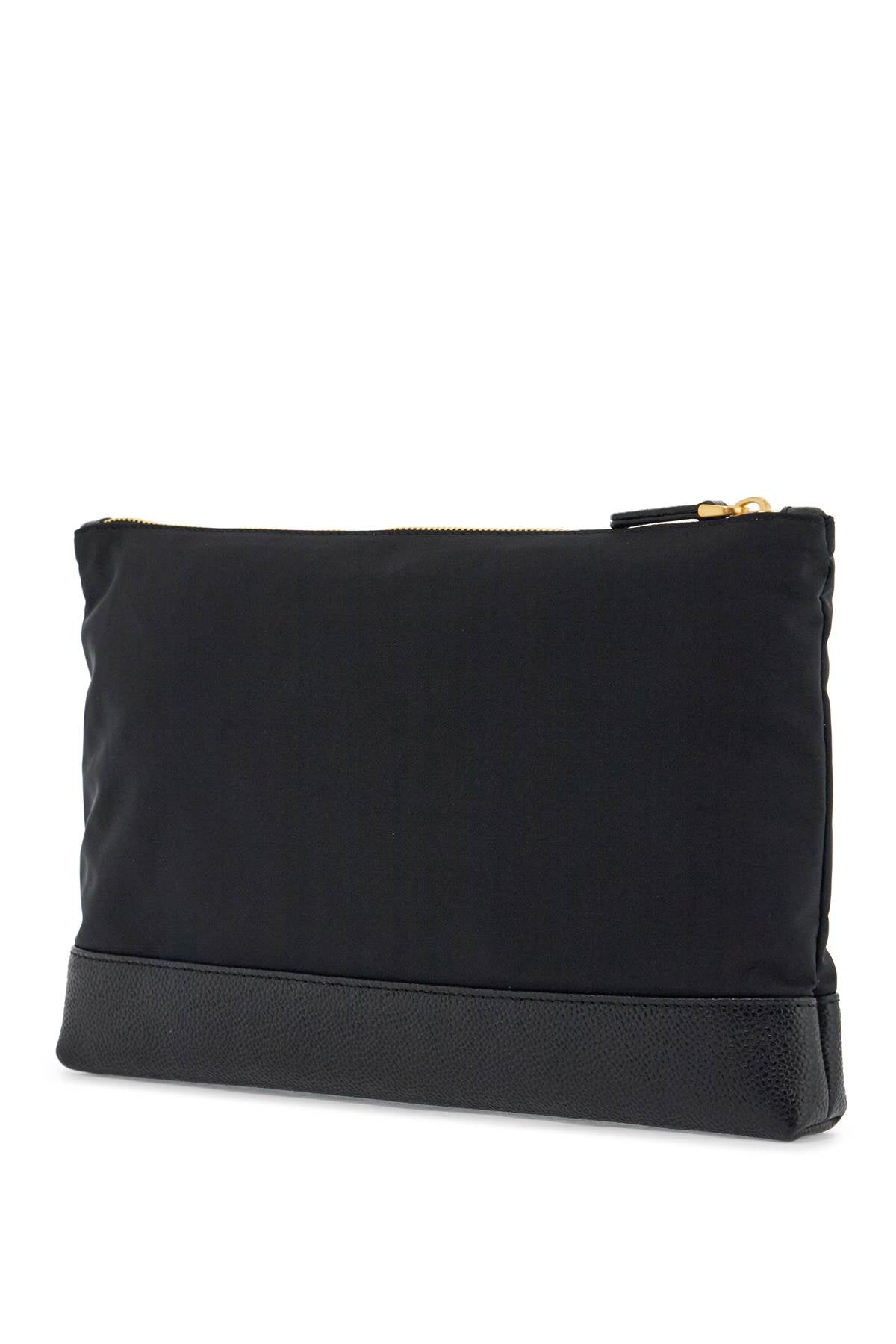 Thom Browne large pouch with gold zip and black tricolor stripe image 1