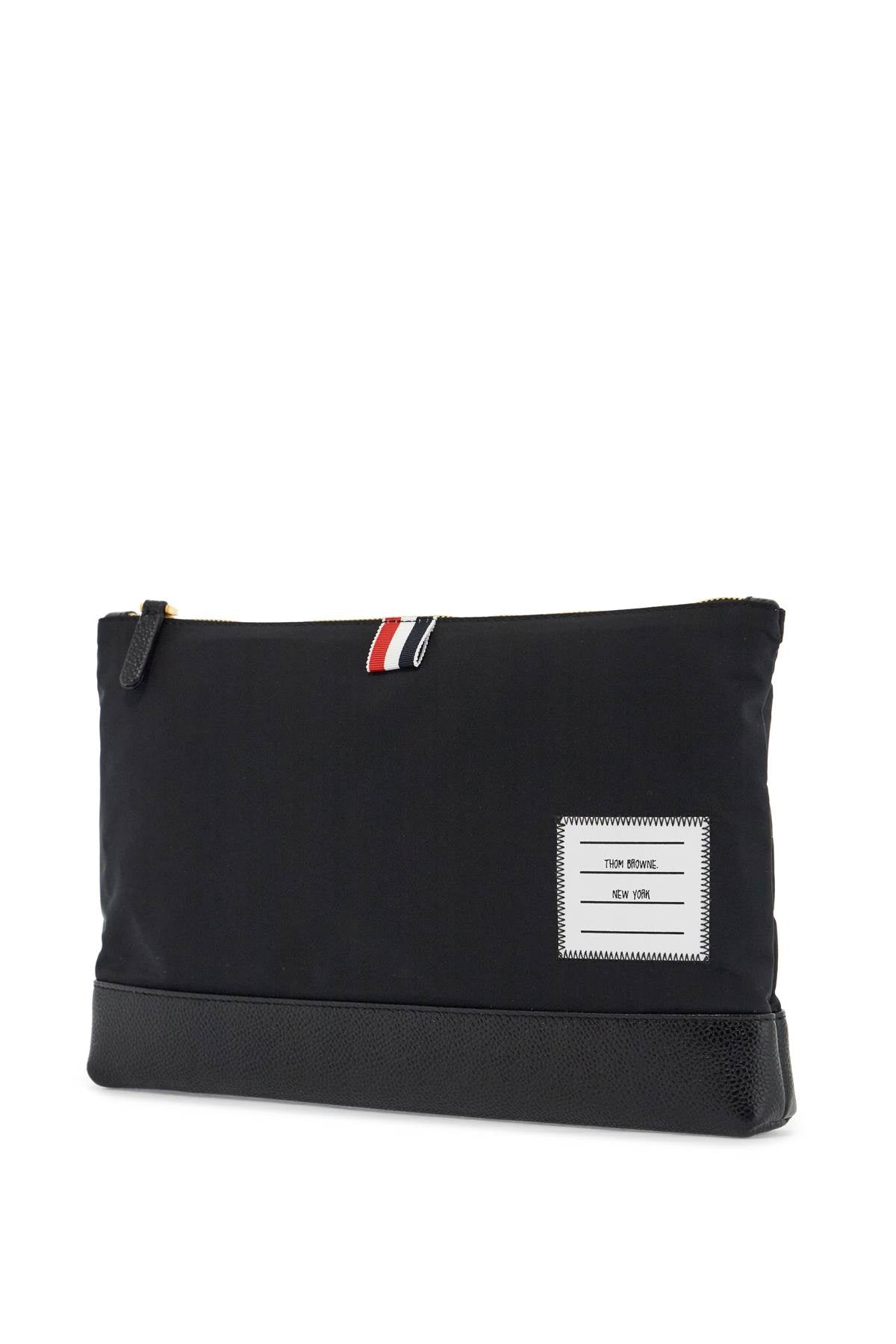 Thom Browne large pouch with gold zip and black tricolor stripe image 2